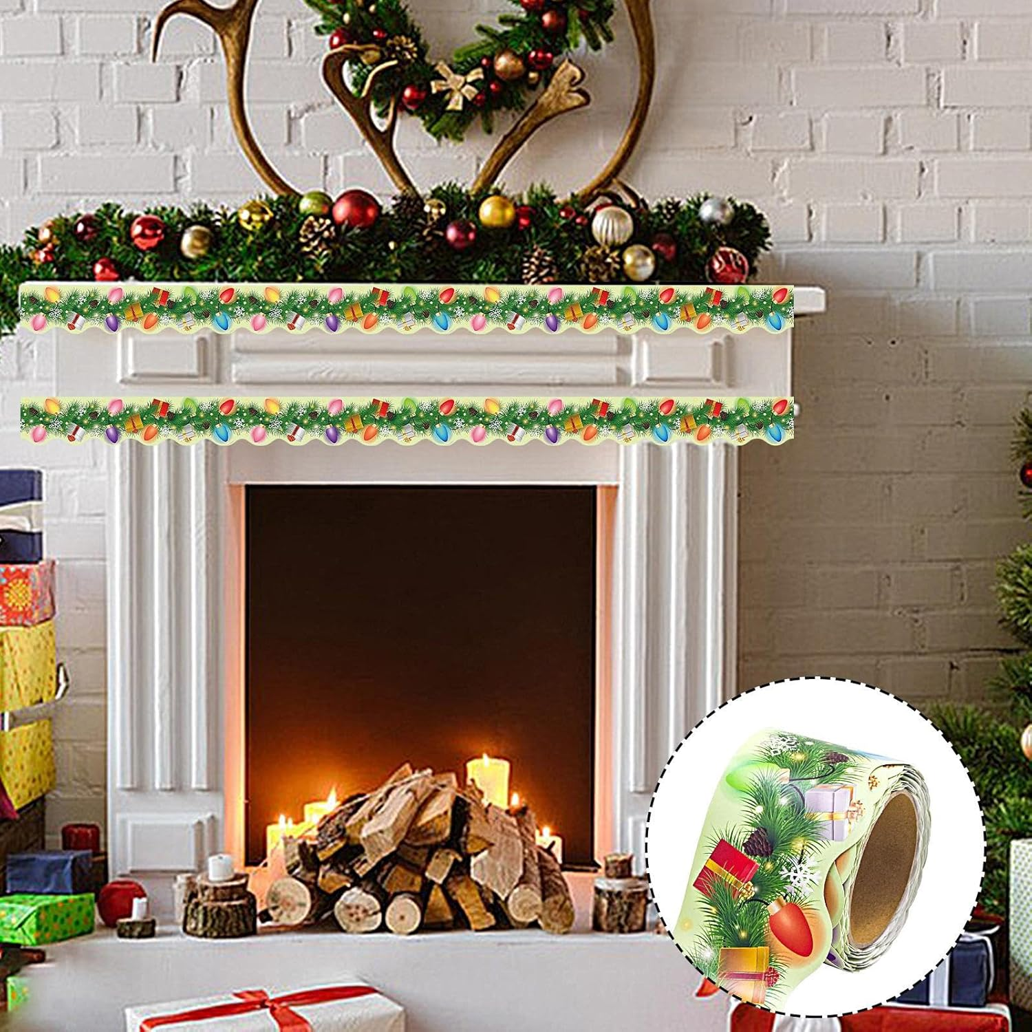 Light Bulbs Pine Needles Border Decorations - 59 Feet Christmas Classroom Bulletin Board Border,Seasonal Decor for Doorways Room Thanksgiving Party Walls Dormitory image number 2