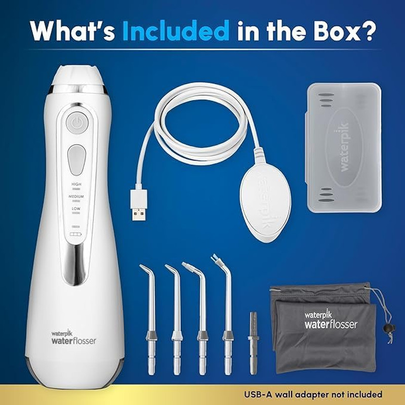 Waterpik Cordless Advanced Pro 2.0 Water Flosser - Ultra-Quiet, Waterproof & Rechargeable, 3 Pressure Settings, 360&deg; Tip Rotation, Ideal for Implants & Braces, 2-Year Warranty, White (WP-580A)
