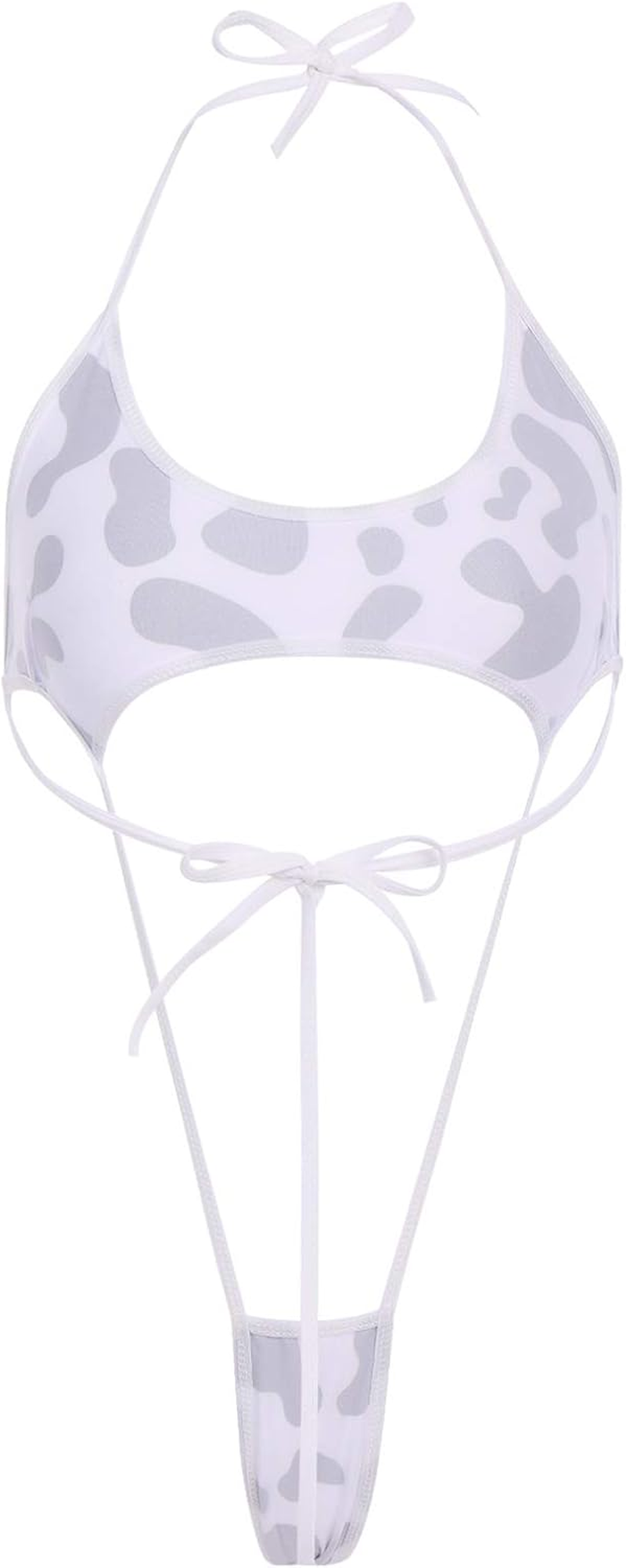 FYMNSI Women Sexy Milk Cow Lingerie Set Anime Maid Cosplay Costume Mini Bikini Bra Bodysuit with Bell Choker Stockings Outfit - Cow Dress Set image number 2