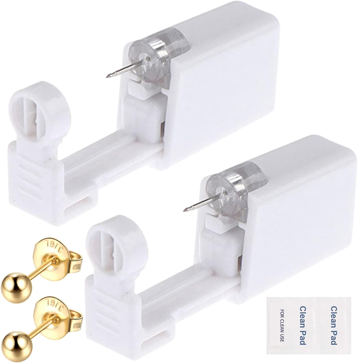 Lyuxzad Ear Piercing Gun Kit 6Pcs Disposable Ear Piercing Kit Including 2Pcs Self Ear Piercing Gun with 2Pcs Built-In Earrings Stud and 2Pcs Clean Tools for Ear Cartilage Piercing Kit(Gold)