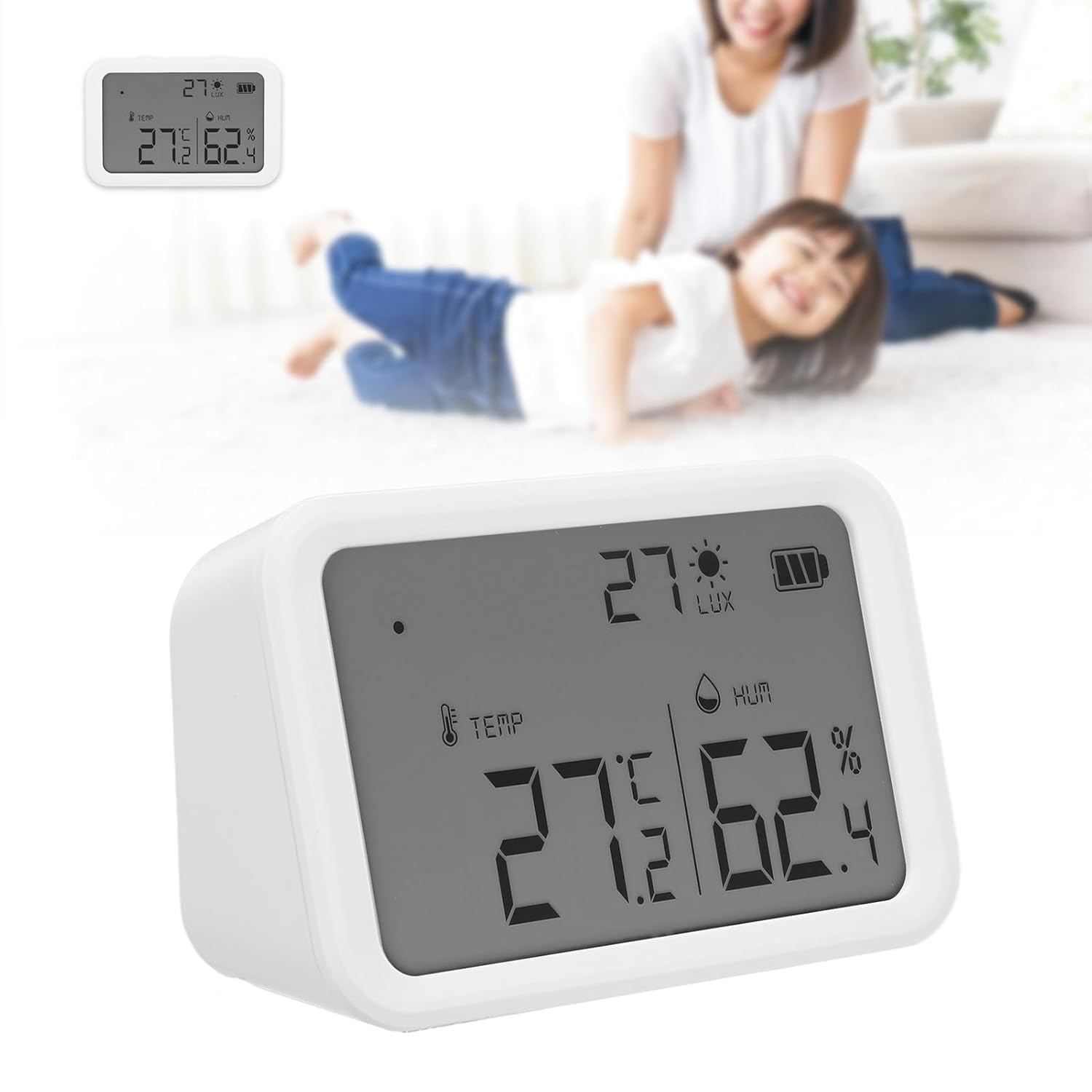 Indoor Temperature Humidity Sensor, Temperature Humidity Light 3 in 1 Recording Device with LCD Screen for Remote Monitoring image number 2