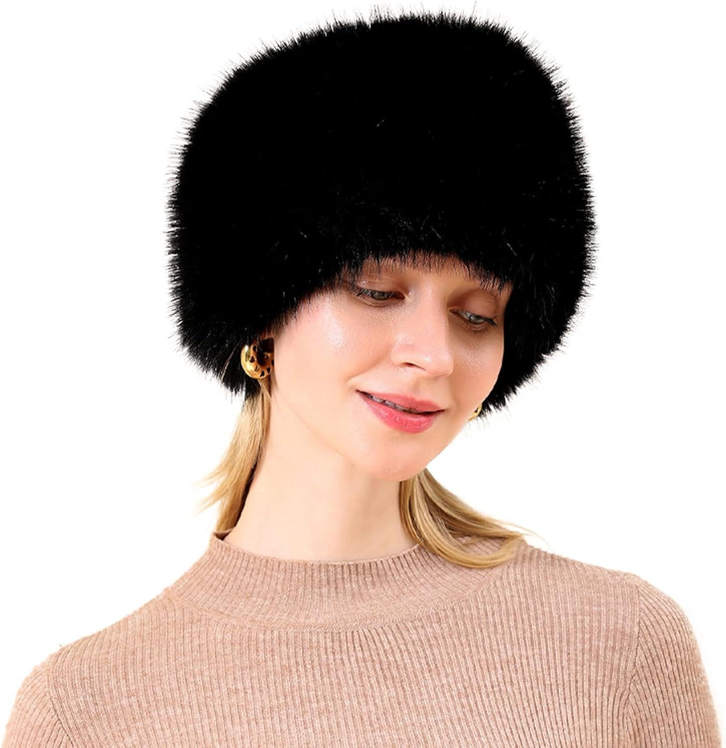 Lopsity Faux Fur Headband with Elastic Women Winter Earwarmer Ski Cold Earmuff Fuzzy Thick Earmuffs Headwrap