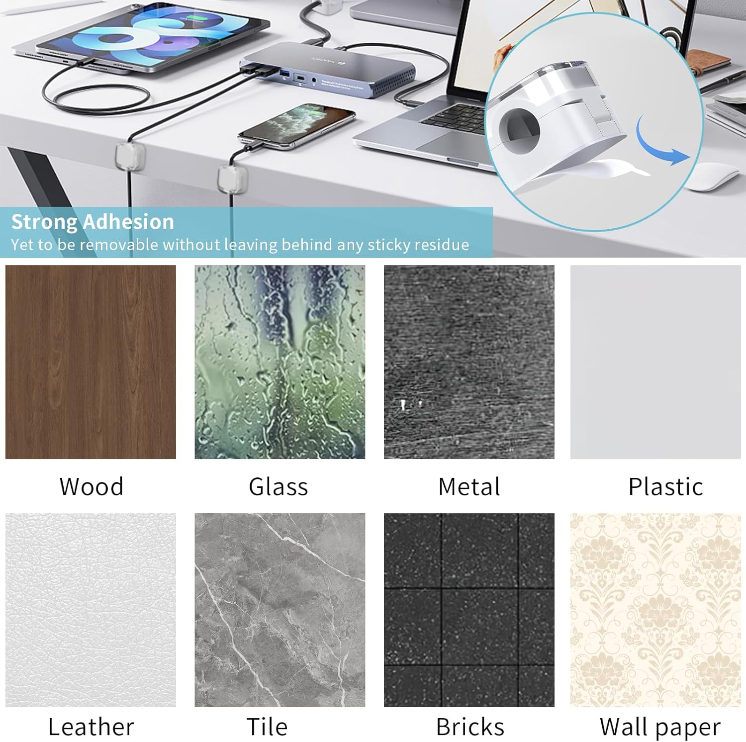 6 Pack Magnetic Cable Clips, Adhesive Cable Organize, Cord Management Holder, under Desk Cord Tidy Clips, Phone Wire Keeper, USB Charger Cable Holder for Nightstand Kitchen Appliances Car Office (WH) image number 4