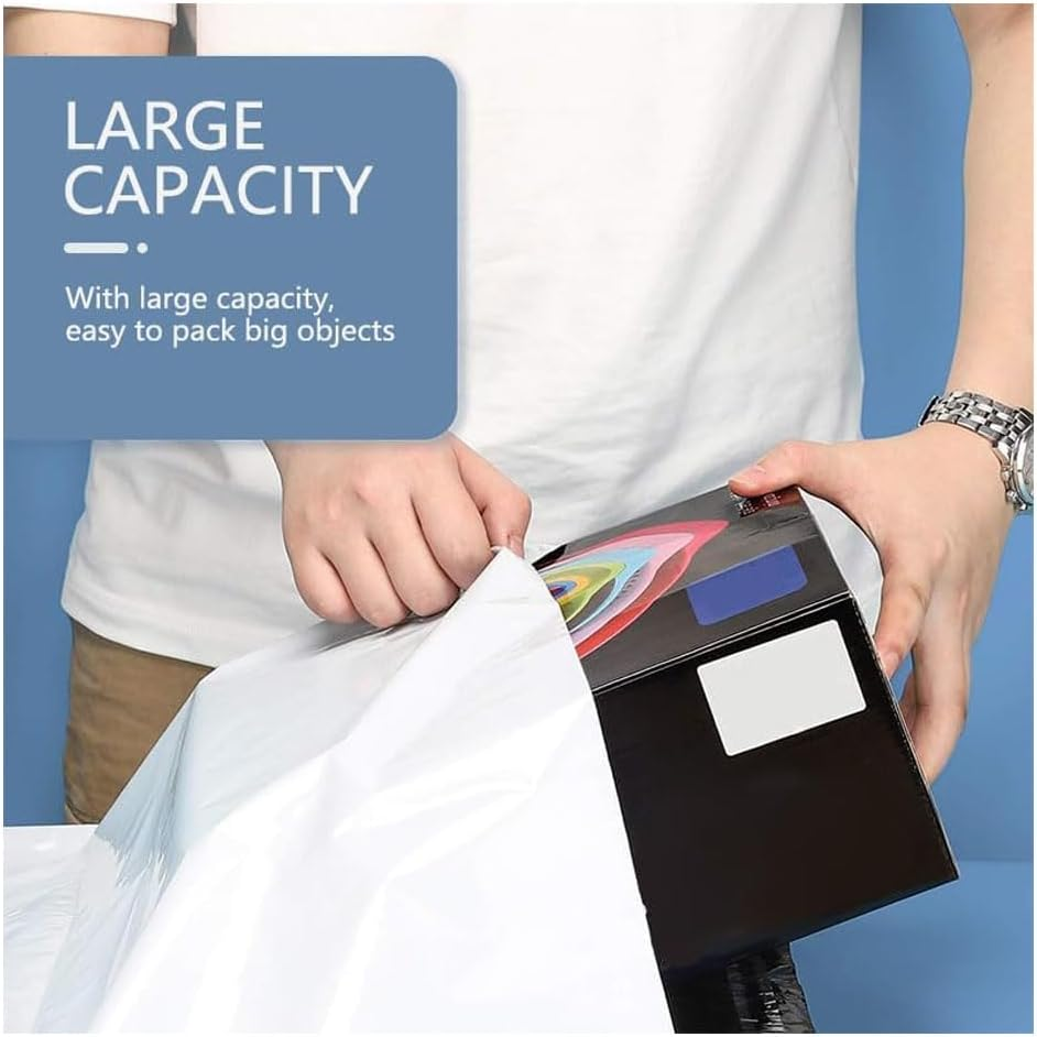 Idopick 100 Pack Poly Mailers Packing Bags, Self-Sealing Shipping Bags Strong Adhesive Shipping Bags for Clothing, Durable Thick Mailing Envelopes in Withe(35X45Cm) image number 6