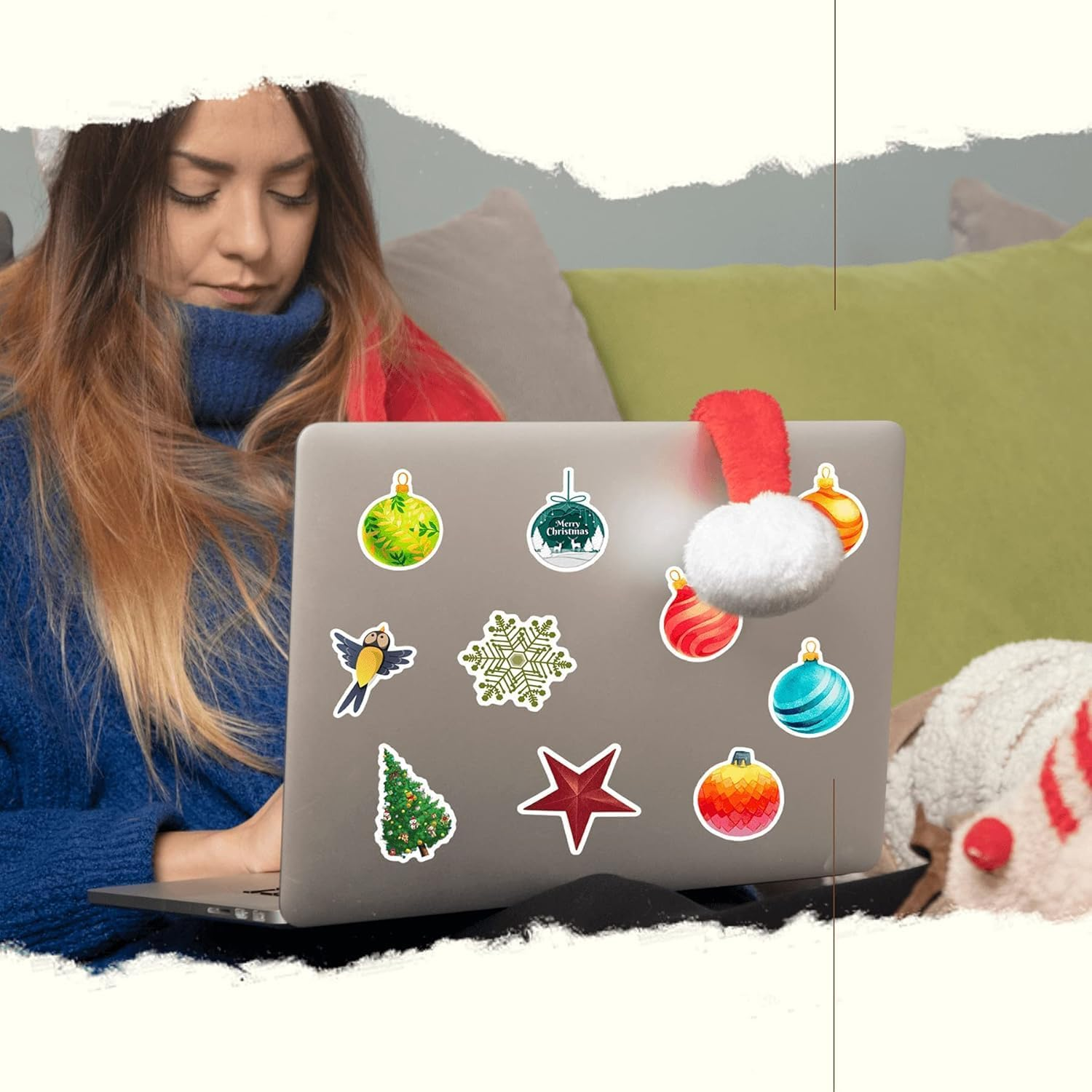 100PCS Christmas Stickers, Fun & Cute Vinyl Waterproof Stickers, Merry Christmas Stickers for Water Bottles, Windows, Snowboard, Envelopes, Gifts, Tags, Kids, Teens, Adults image number 4