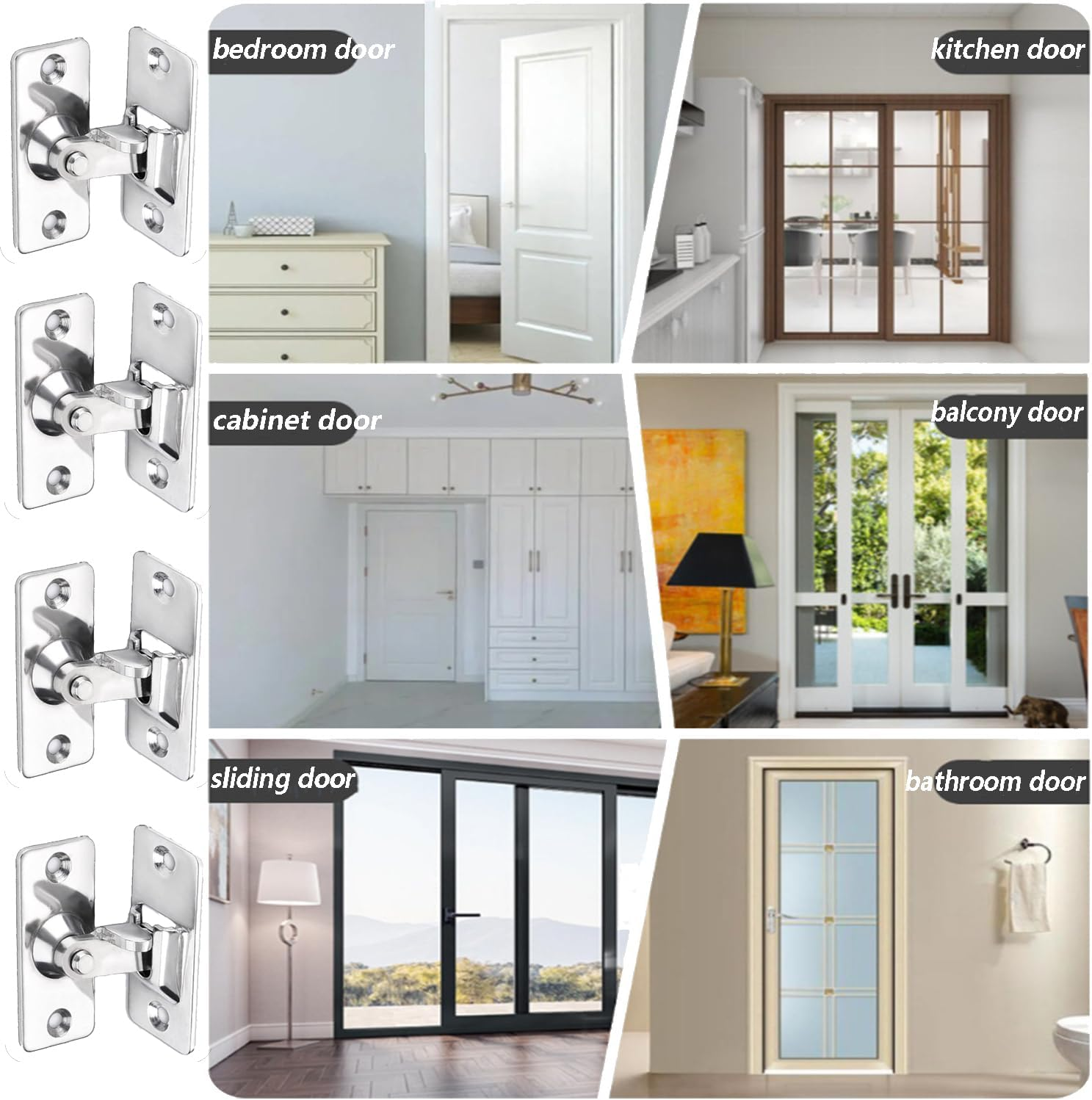 Taicols 90 Degree Door Latch Sliding Door Lock Screen Door Latch Pocket Door Latch,Stainless Steel Safety Angle Locking Latch for Push/Sliding/Barn Door,Right Angle Sliding Door Lock (Silver-4Pcs) image number 1