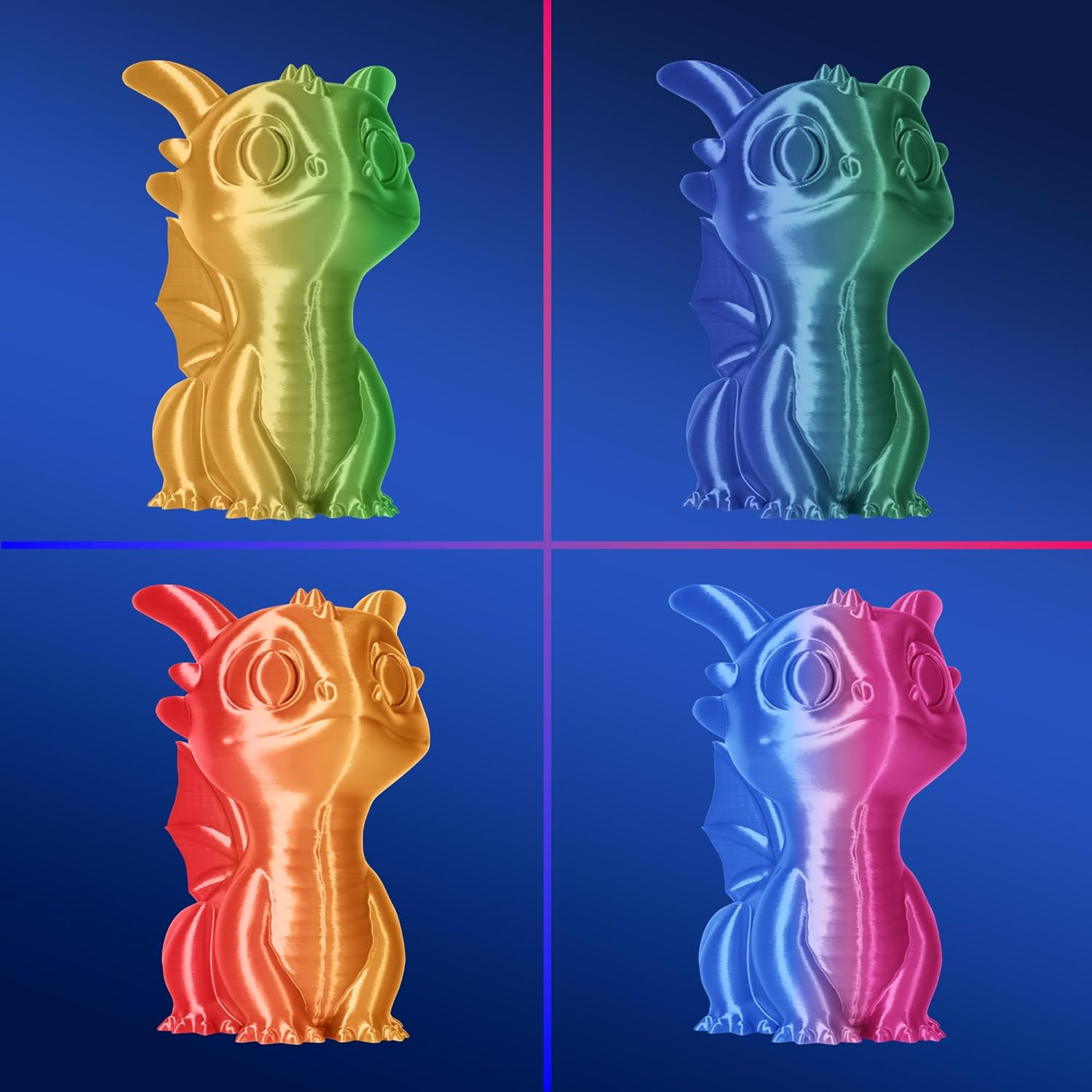 RAMBERY Silk Dual Color Filament PLA 3D Printer 1.75Mm +/- 0.03Mm Coextrusion Filament PLA Shiny 250G X 4Pack, Red Blue, Gold Red, Blue Green, Gold Green image number 5