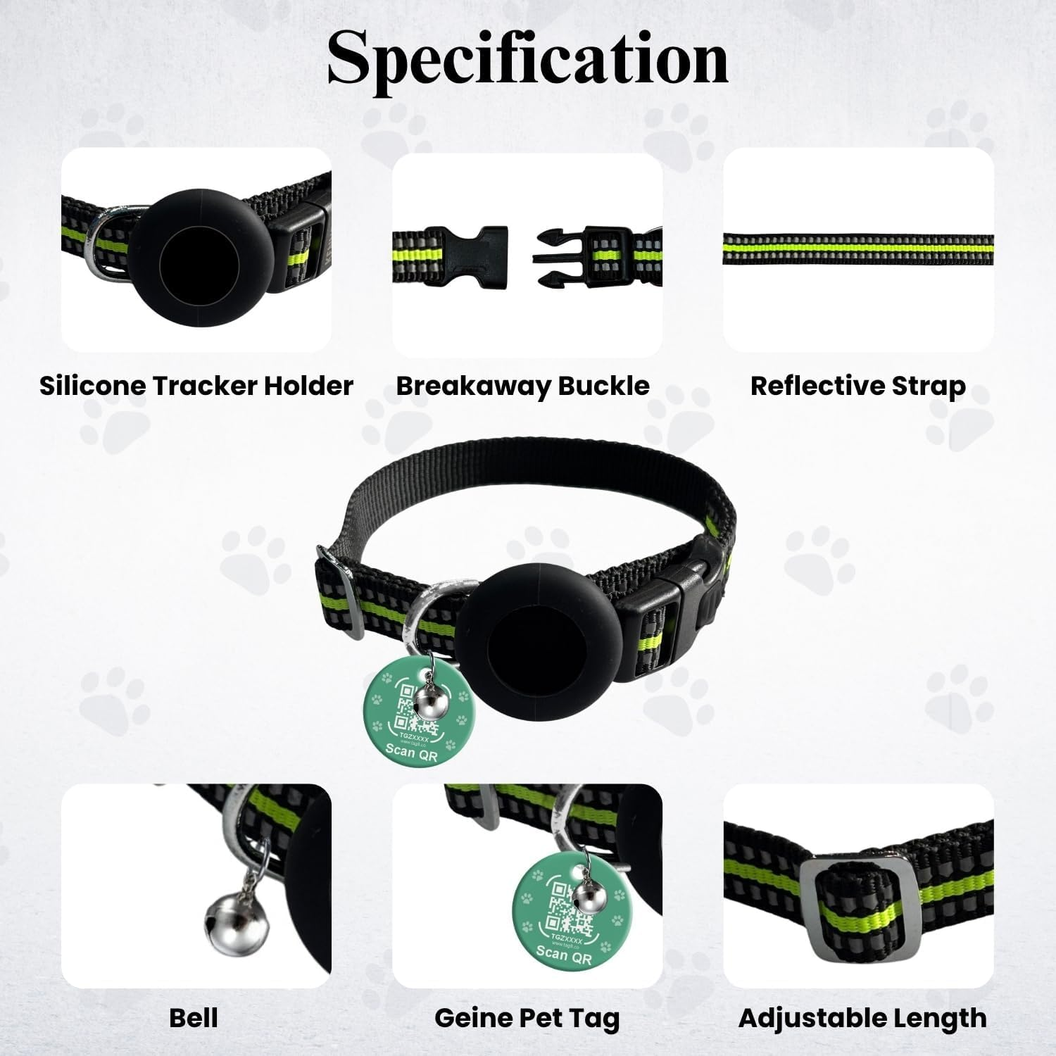 Tag8 Airtag Cat Collar Breakaway, Reflective Kitten Collar Compatible with Apple Air Tag Holder for Girl Boy Cats, 0.4 Inches in Width and Lightweight(Green) image number 2