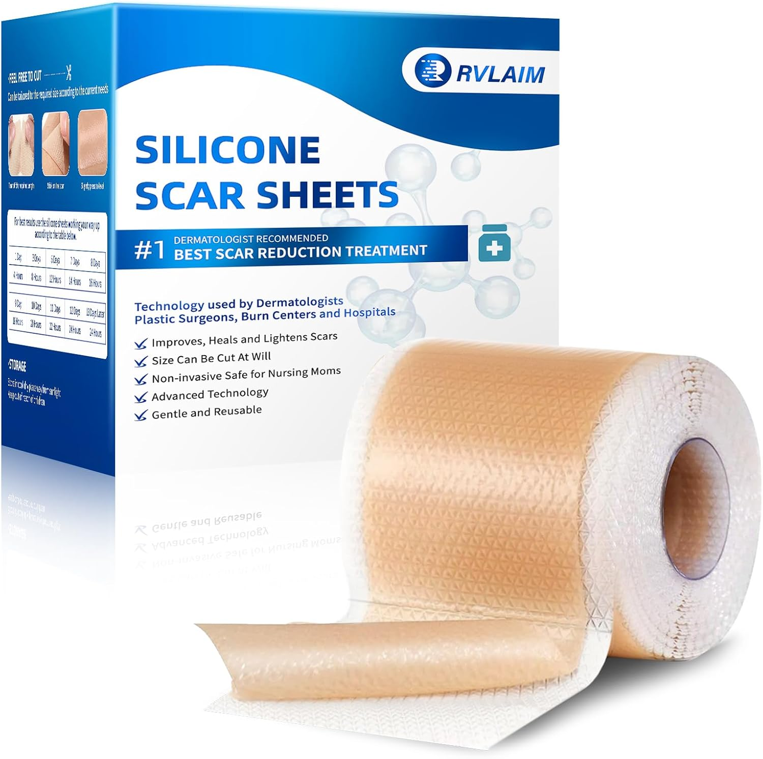 Silicone Scar Sheets, Silicone Scar Tape(1.6&rdquo; X 60&rdquo; Roll 1.5M), Silicone Scar Sheets for Surgical Scars, Keloid Bump Removal, Stretch Marks Removal, C-Section, Burn Et image number 5