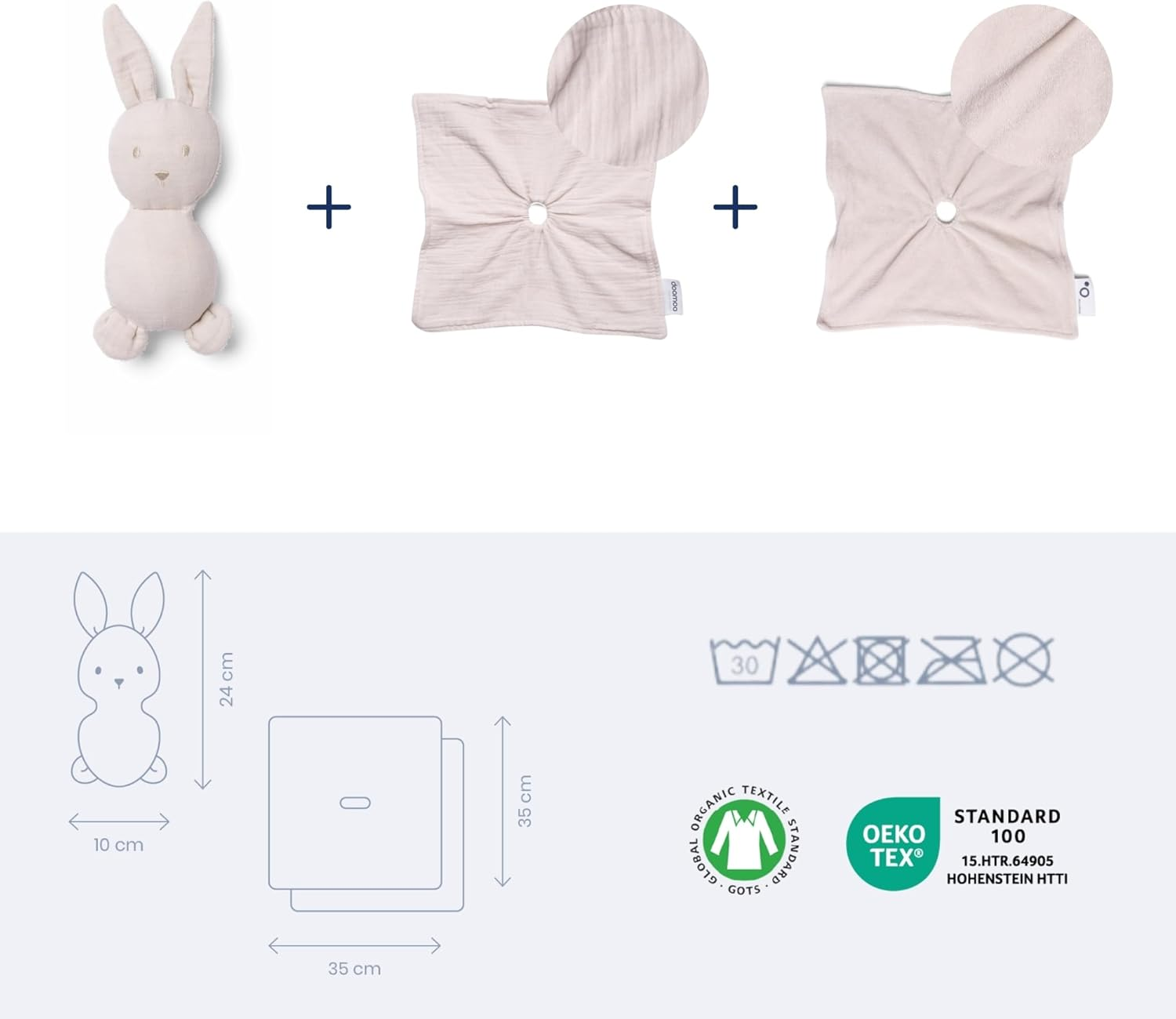 DOOMOO You&Me Baby Cuddle Blanket - Comforter Made of 2 Textile Bodies - Made of Organic Cotton and Organic Terry Cloth - Oeko-Tex Certified - Gift Idea for Birth - Almond - Green image number 4