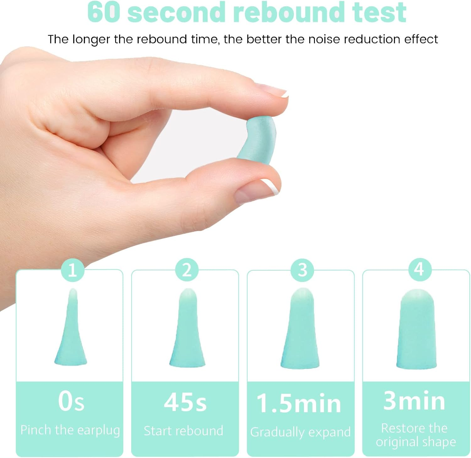 Nozibye Ultra Soft Foam Earplugs, 120 Pieces (60 Pairs) - 38Db SNR Noise Cancelling Ear Plugs for Sleeping, Shooting, Snoring, Studying, Concerts, Work, Loud Sound Reduction (Mint Green) image number 2