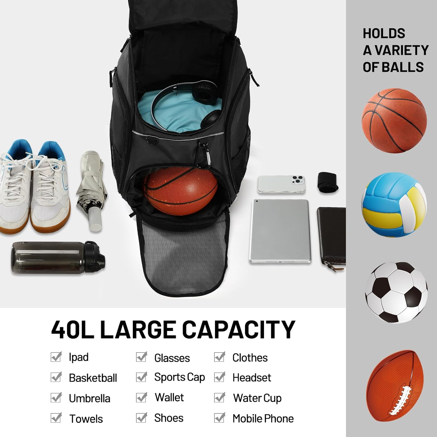 MIER Basketball Backpack Large Sports Bag for Men Women with Laptop Compartment, Soccer, Volleyball, Swim, Gym, Travel, 40L image number 4