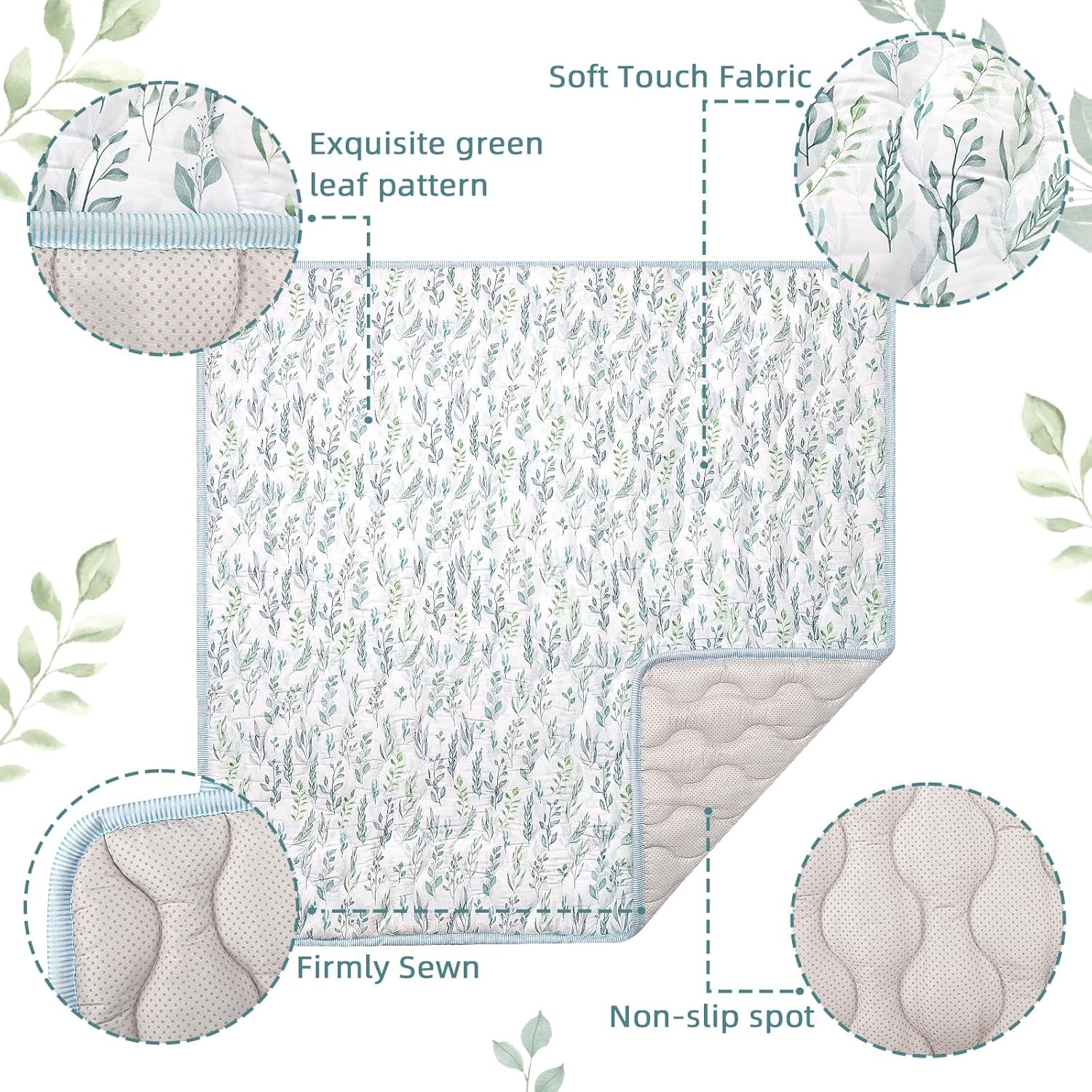 DILIMI Baby Play Mat, 127 X 127 Cm Foldable Non-Slip Activity Playmats for Floor, Soft Crawling Mat for Babies,Toddlers, Infants(Green Leaf) image number 6