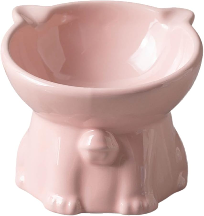 AIMALL Ergonomic Ceramic Cat Bowl - Elevated Cat and Dog Bowl with Anti-Knock Base, 15&deg; Tilted Design for Neck Comfort, Available in Black, White, Pink, Green - 5.03 X 4.33 Inches