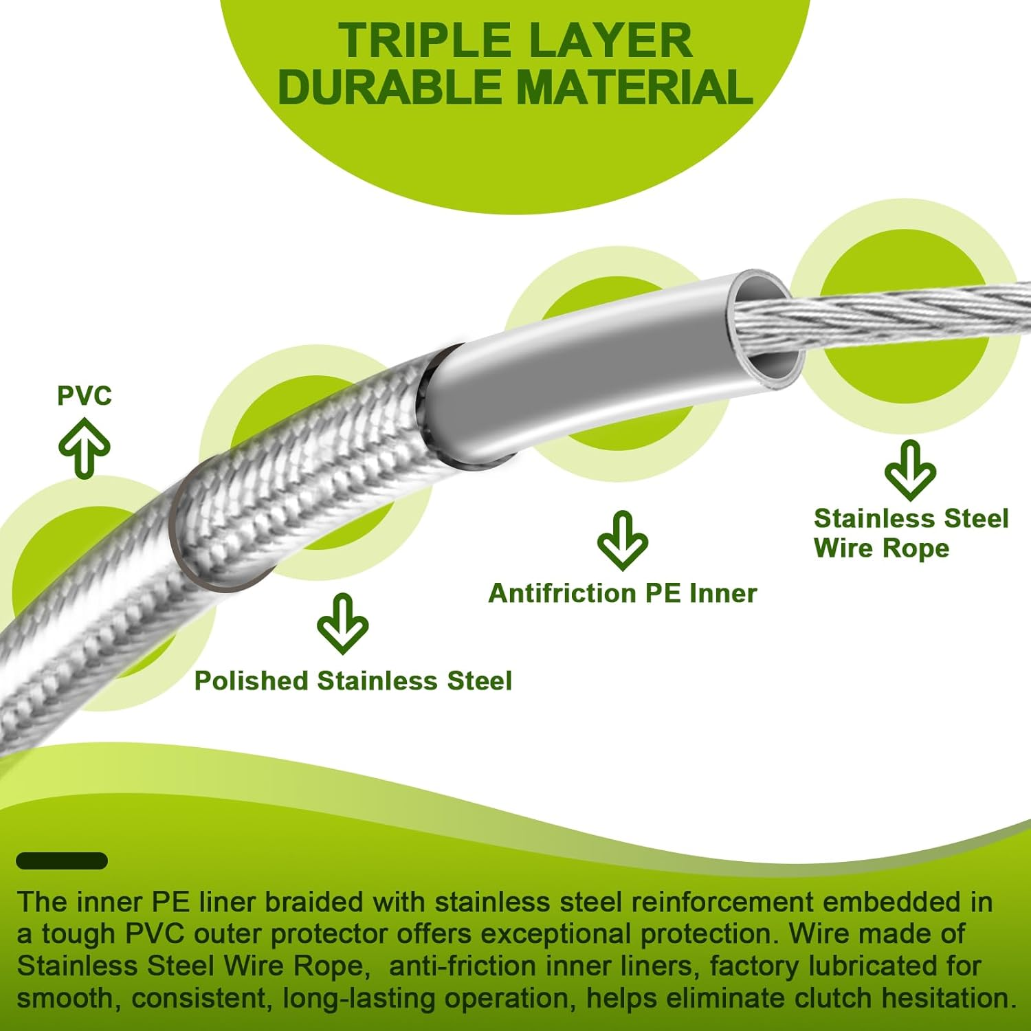 Mofun 68 11/16" Stainless Steel Braided Extended Length Clutch Cable Compatible with Harley Softail Electra Glide Road Glide Road King Street Glide, Fit Dyna 1991-2005, Chrome