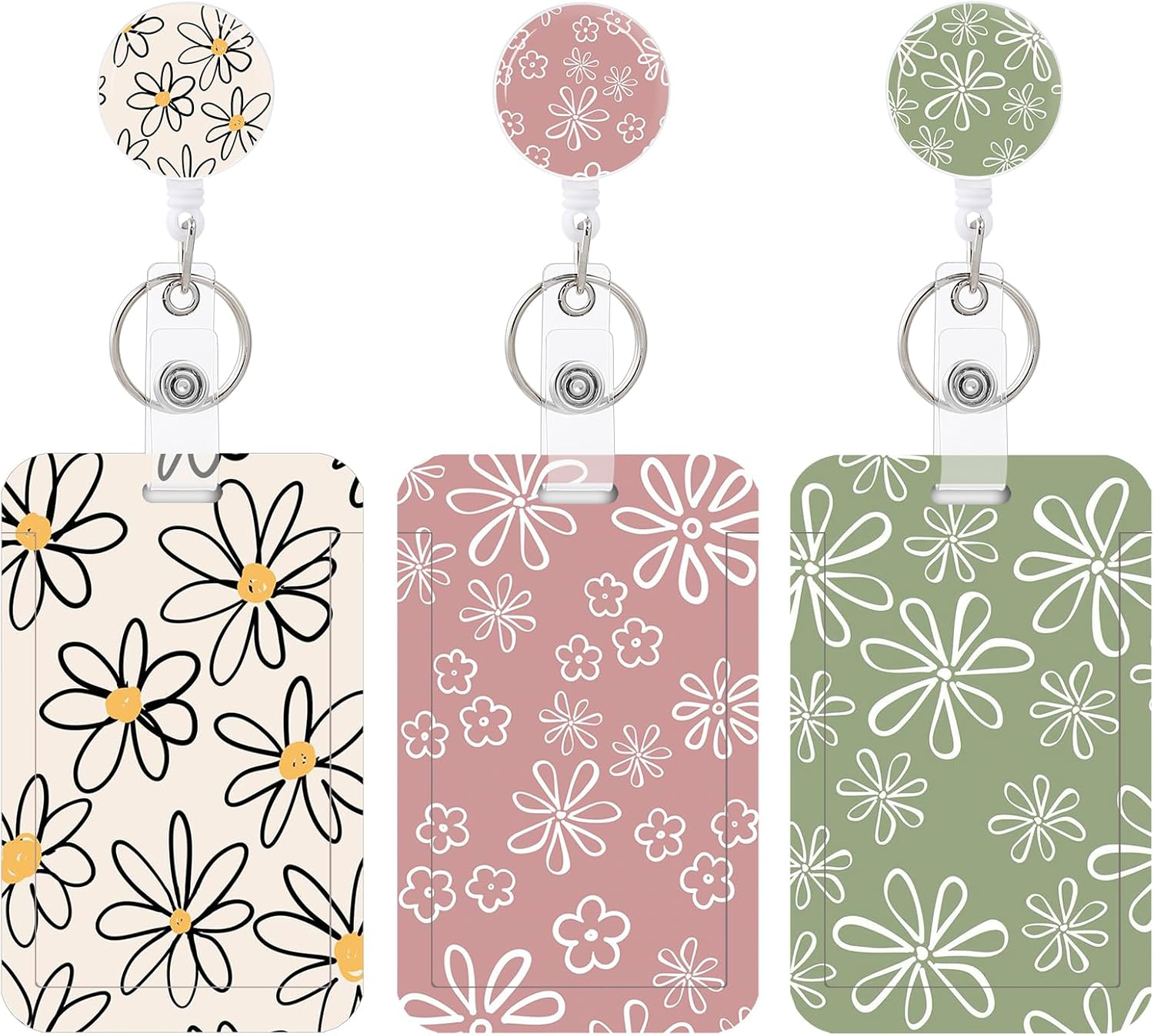 3 Set Heavy Duty Badge Holder with Retractable Reel,Id Badge Holder Key Card Work Badge Clip for Nurse Teacher Student Office Women Men - Butterfly image number 3