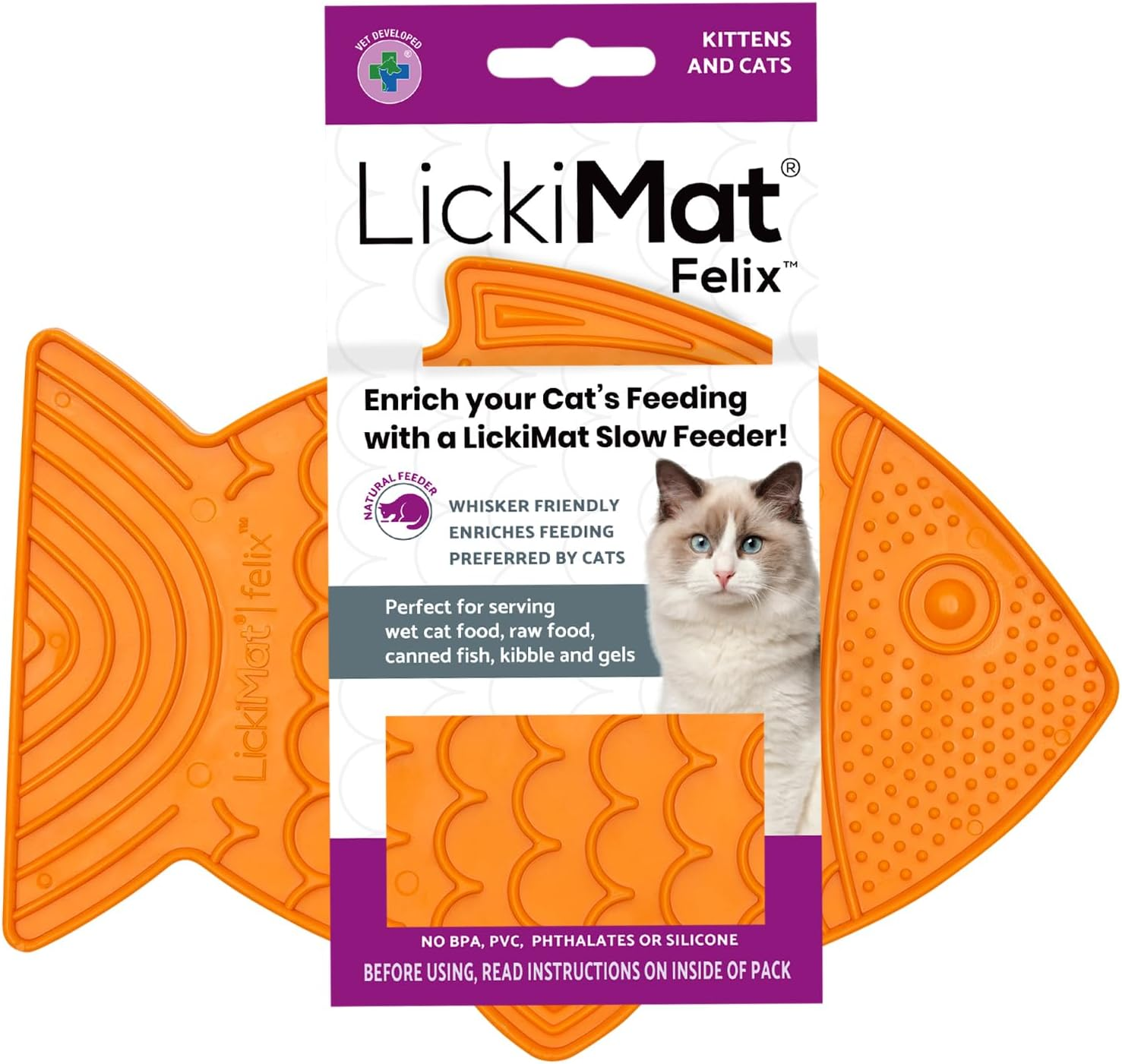Lickimat Casper, Fish-Shaped Cat Slow Feeders Lick Mat, Boredom Anxiety Reducer; Perfect for Food, Treats, Yogurt, or Peanut Butter. Fun Alternative to a Slow Feed Cat Bowl or Dish, Yellow