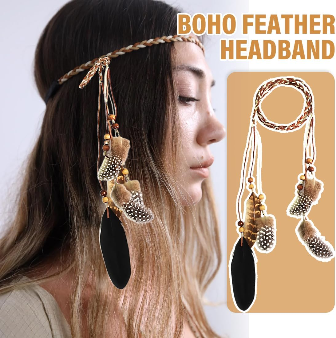 ZORVUJI Indian Headdress Women'S Feather Headband - Hippie Boho Headband for Fancy Dress, Cosplay and Parties image number 2