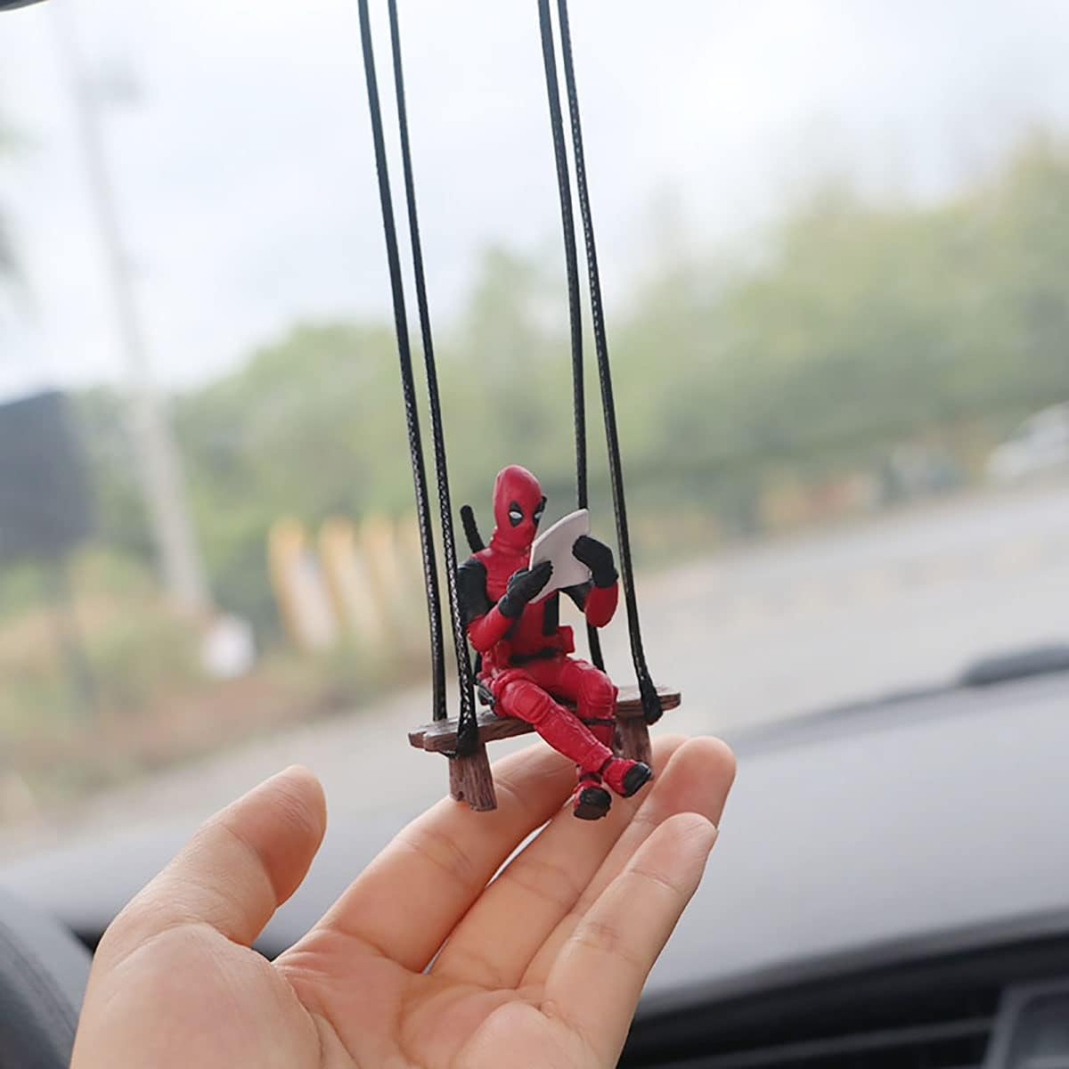 Funny Anime Car Mirror Hanging Accessories Car Pendant Reading Deadpol Ornaments Auto Rearview Mirror Decoration Car Accessories Car Interior Decor image number 3