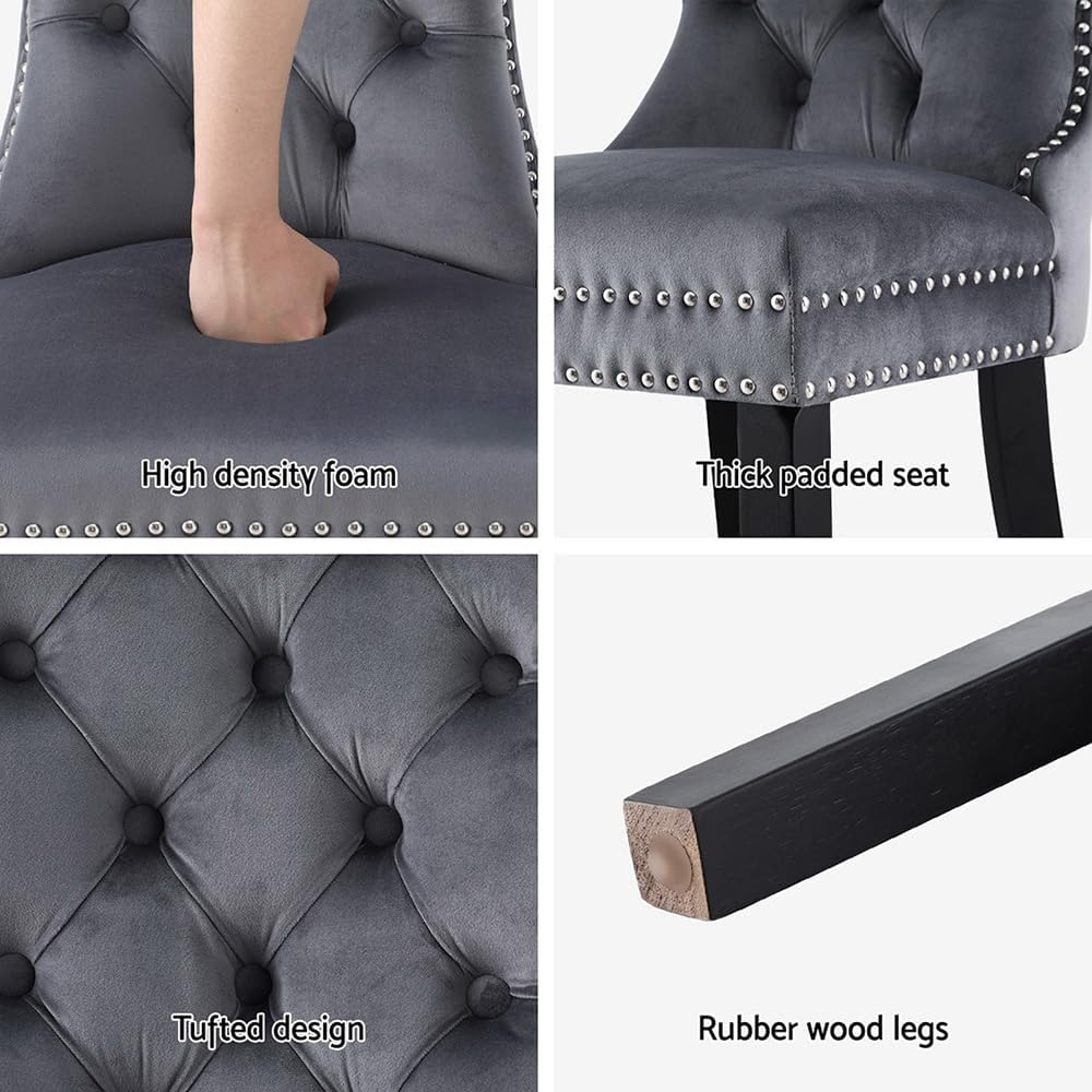 Artiss Dining Chairs Set of 2, Velvet Fabric Kitchen Chairs with Wooden Legs, Upholstered Nursing Seats Reading Seating, Home Furniture for Living Room Bedroom Cafe Office, in 50Cm Seat Height image number 1