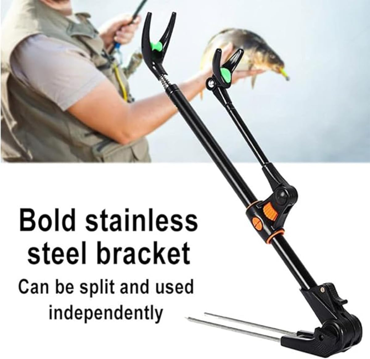 AIMALL Adjustabl Fishing Rod Holder with Telescopic Design, Stainless Steel Bracket, and Ground Insertion for Bank and Platform Fishing