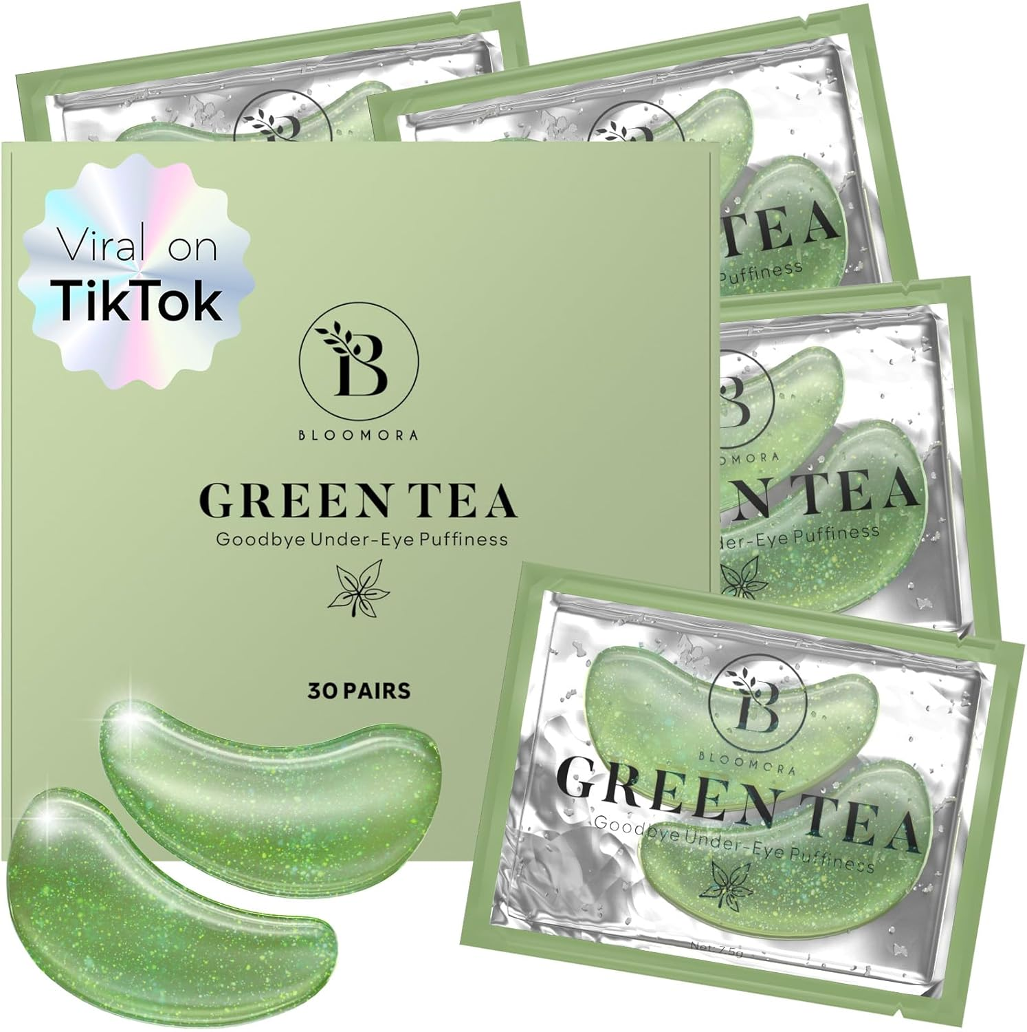 BLOOMORA Green Tea under Eye Patches (30 Pairs) - for Dark Circles & Puffiness - Hydrating Green Tea Eye Mask image number 4
