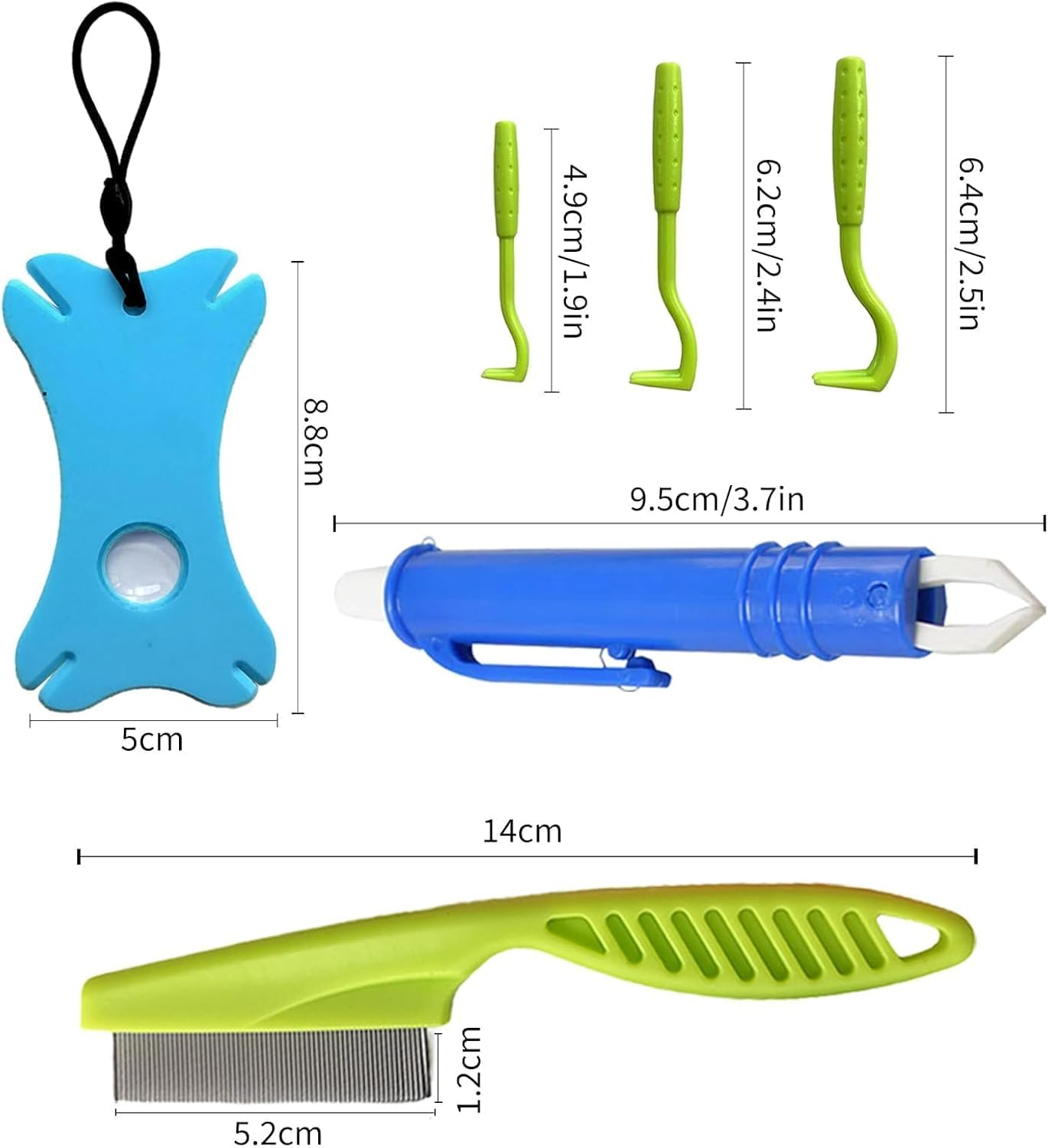 ANBOO 7-Piece Tick Removal Tool Set, 2 Tick Cards, Tick Tick Tweezers, Tick Comb, 3 Tick Hooks, Tick Card with Magnifying Glass, for People, Children, Dogs, Cats, Ideal for Outdoor Activities image number 5