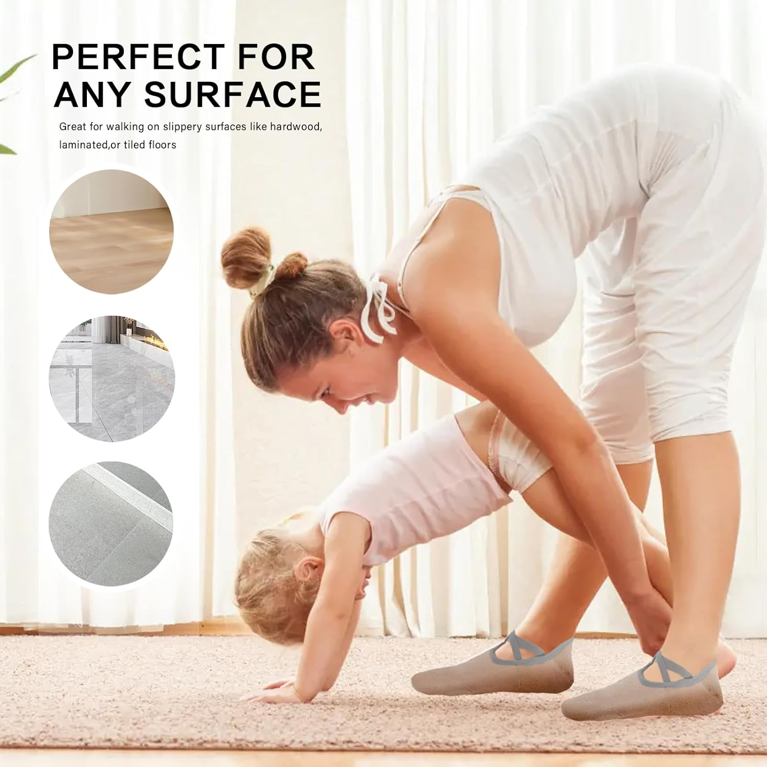 Fiohiros 4 Pairs Pilates Socks with Grips for Women,Yoga Socks with Multiple Colors Non Slip Socks for Yoga, Pilates, Ballet, Daily Wear - Pink Purple Blue Green image number 2