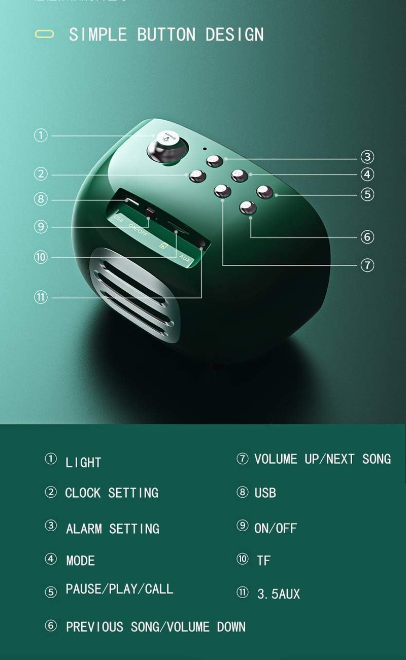 Bluetooth Speaker, Alarm Clock Speaker Bedside, LED Display Time, Hands-Free Calling, AUX, Long Battery Life,Tf, Simple Hifi Bass Button image number 5