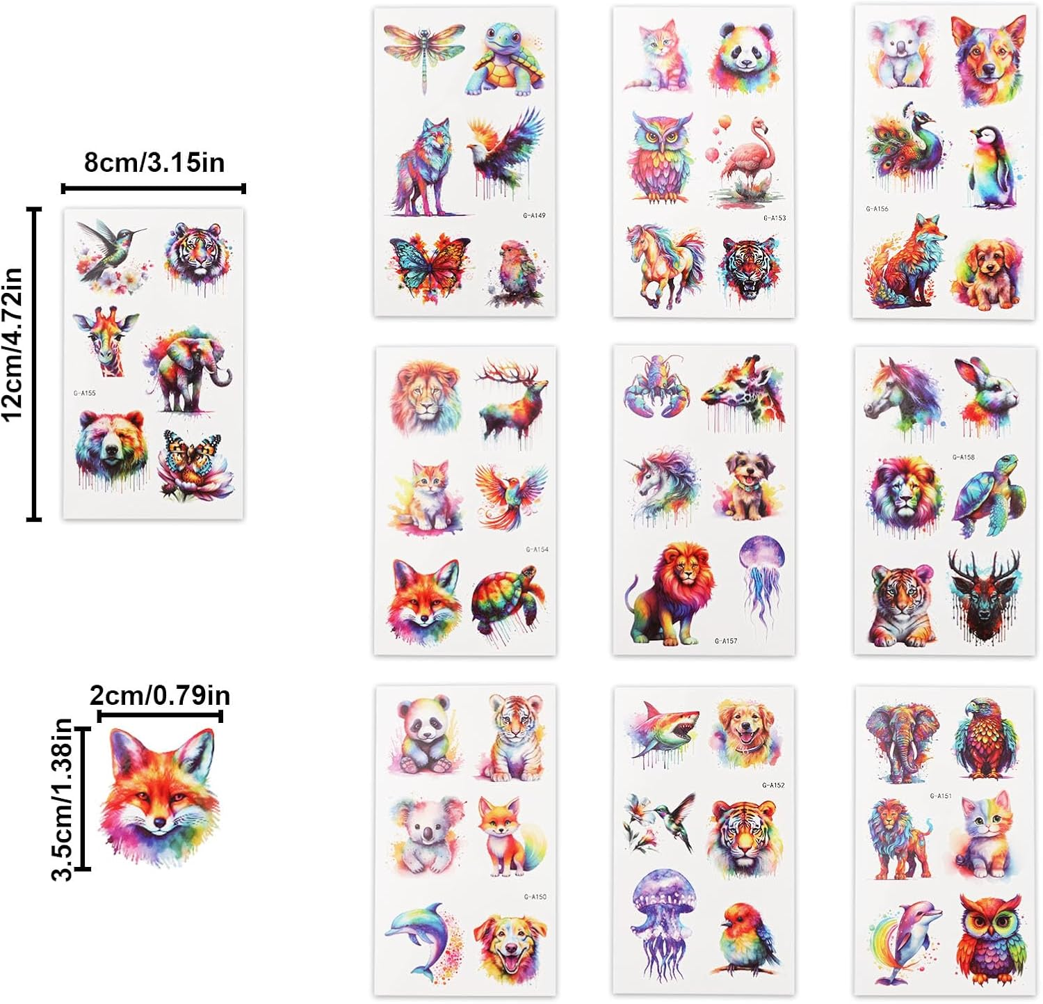 Lasuroa 60Pcs Animal Temporary Tattoos for Kids, Waterproof Watercolor Animal Theme Fake Tattoo Stickers Arm Shoulder Decorations and Birthday Party Supplies Gifts for Boys Girls Children image number 1