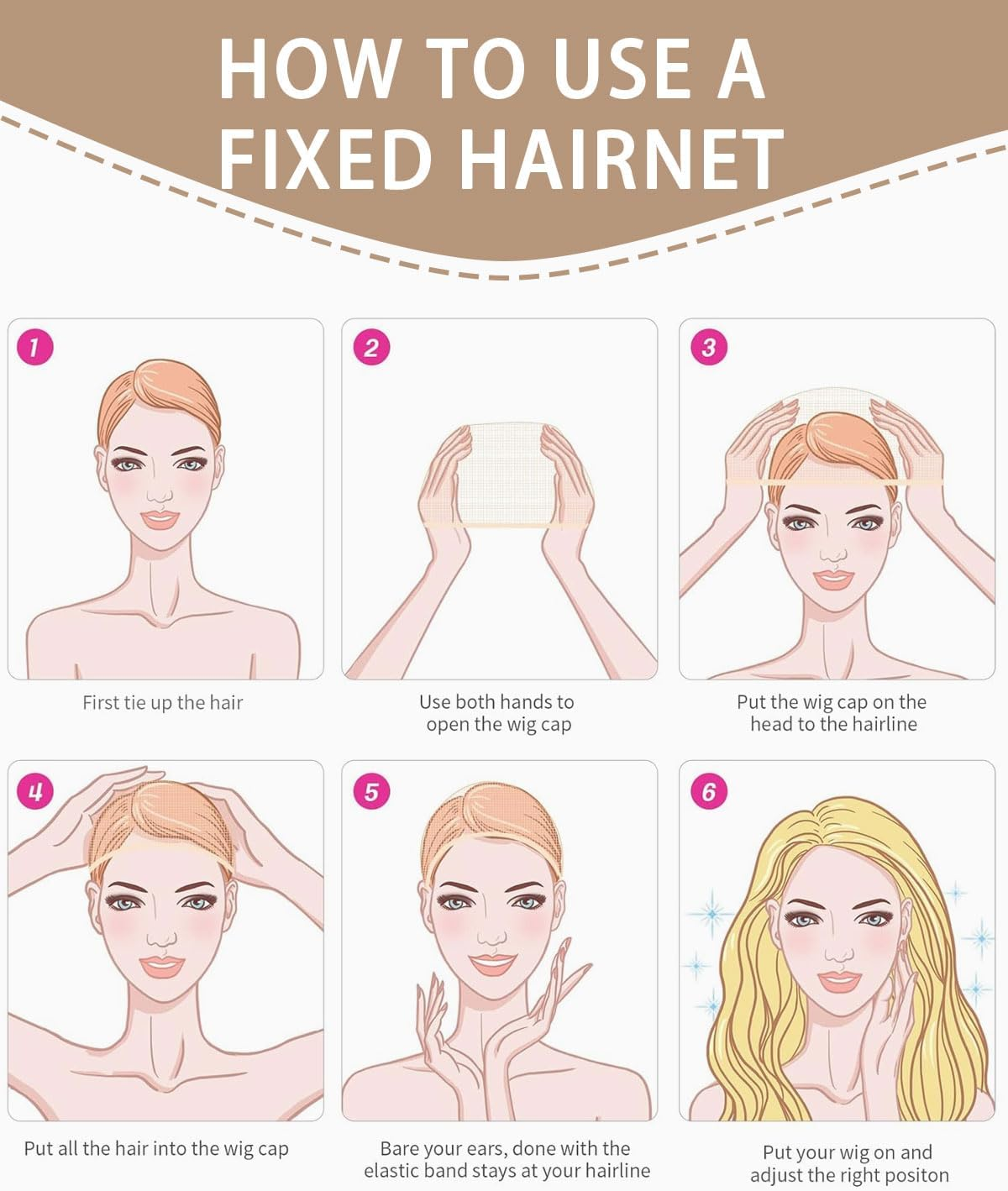 AORHOFJ Hair Net for Wigs, Wig Cap, 6 Piece Wig Cap Set, Nylon Wig Caps, Wig Caps, Wig Net, Undercap, Stretchable, Elastic, Breathable, Beige, Hair Net for Wigs, Wig Accessories image number 4