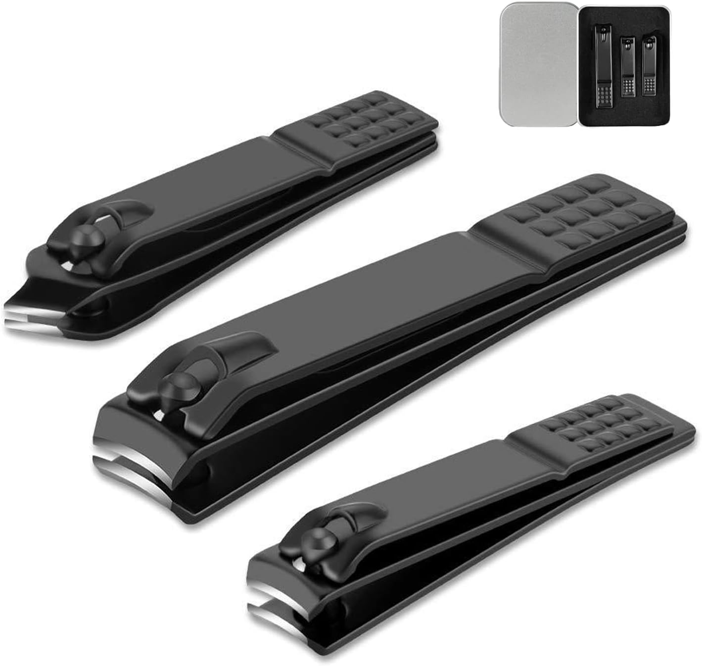 3PCS Nail Clipper Nail Trimmer Nails Cutter Set with Metal Case Fingernail Cutting Trimmer Toenail Scissors Nippers Plier Pedicure Tool(Color:Black) image number 1