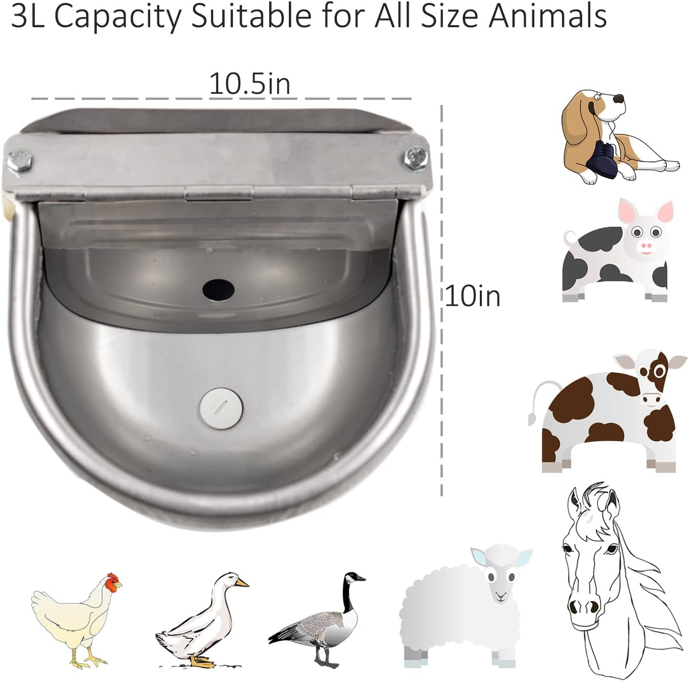 Automatic Water Dispenser for Dog Water Bowl Dispenser Large Size Stainless-Steel Waterer Feeder Self Filling Water Trough for Poultry and Livestock - Metallic Gray image number 6