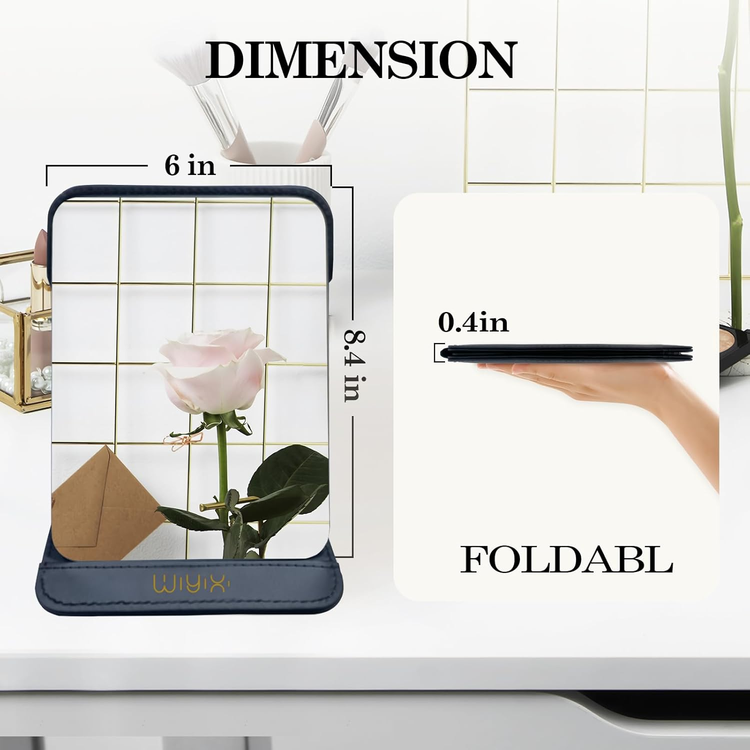 SYHITOU Foldable Travel Makeup Mirror,Adjustable Angle Portable Standing Vanity Mirror, Compact PU Leather Design for Home/Camping/Professional Use, Classic Black (8.4"X6") - Fresh Green image number 5