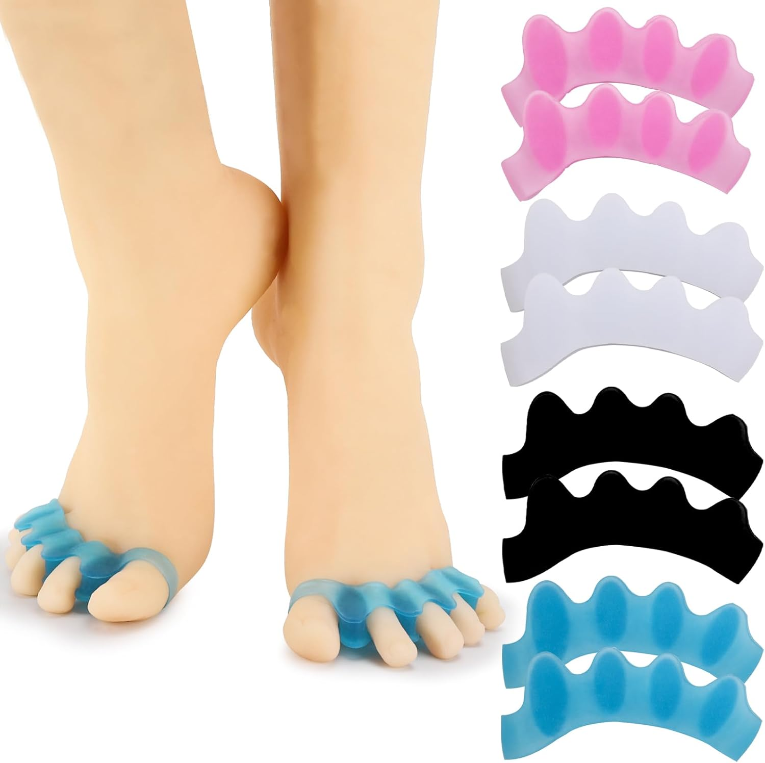 4 Pair Toe Separators Bunion Corrector for Women and Men, Gel Toe Spacers Reusable Toe Straightener Toe Stretcher Big Toe Correctors (Multi-Color) image number 2