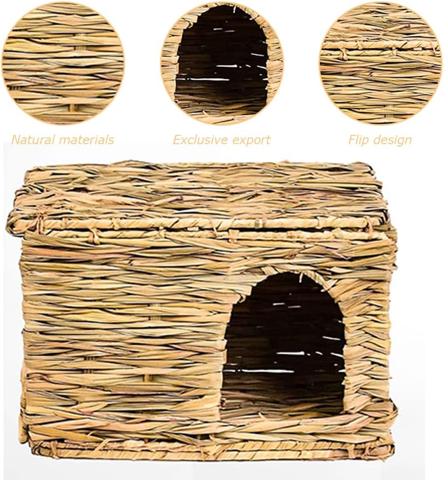 2 Pcs Foldable Grass Woven Animal House/Edible Bunny Hut,Natural Hand Woven Rabbit Cage & Seagrass Hay Bed, Grass House for Rabbit,Totoro,Guinea Pig image number 4