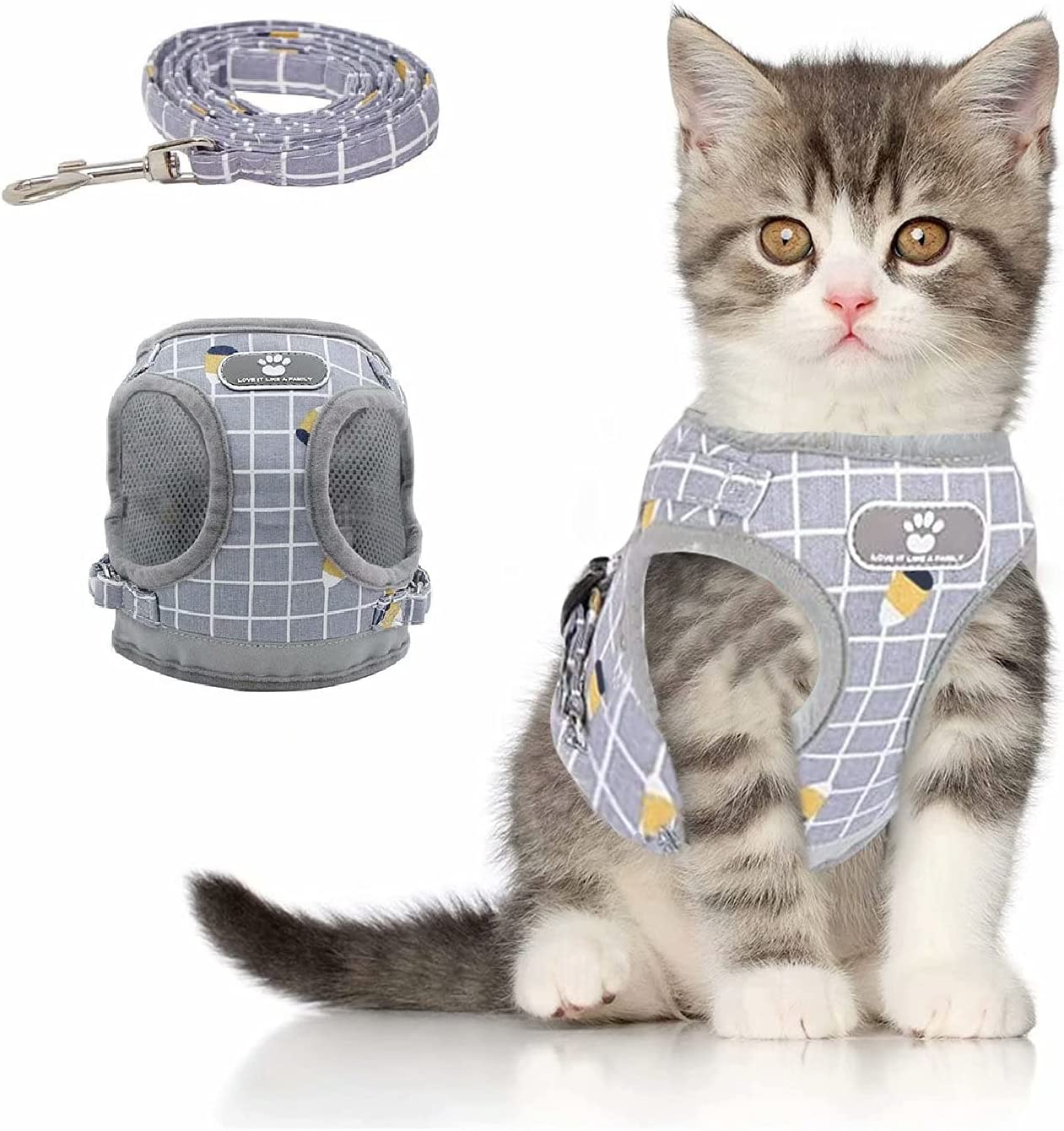 Iziv Cat Harness Leash Set for Walking Escape Proof Soft Mesh Harness Adjustable Kitten Harness with Reflective Strips Step-In Comfortable Outdoor Vest Harness