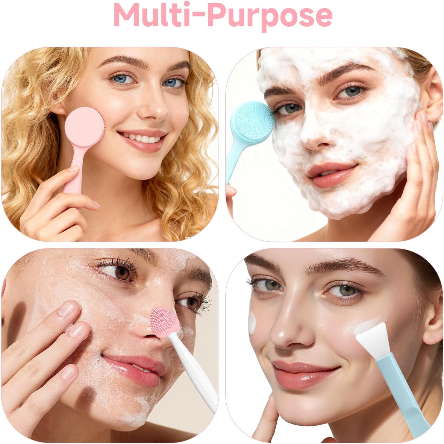 Teccfly 5Pack Silicone Face Scrubber with Handle, 2 Face Scrubber 2 Blackhead Brush 1 Mask Brush, Gentle Facial Exfoliator Waterproof Brush for Daily Deep Cleansing Sensitive Skin image number 2