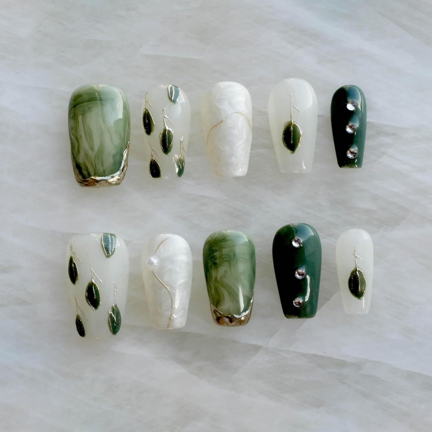 [GLORS] Purly Handmade Medium Ballerina Press on Nails | Blue False Nails with Rhinestones, 10 Pieces (XS, MB) image number 4