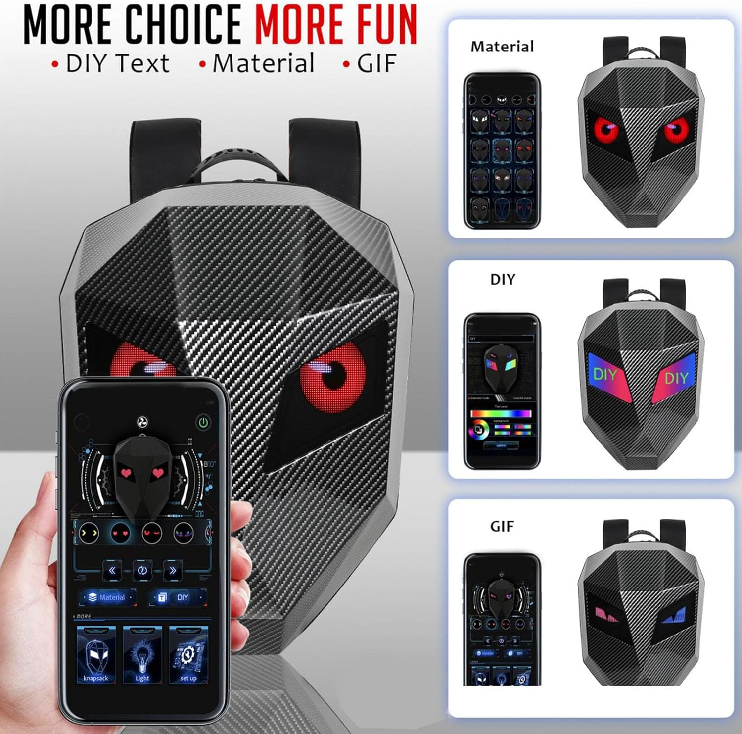 LED Knight Backpack, Large Capacity LED Backpack with Programmable Screen, Waterproof Motorcycle Backpack Hard Shell Laptop Backpack Motorcycle Riding Backpack for Travelling image number 2