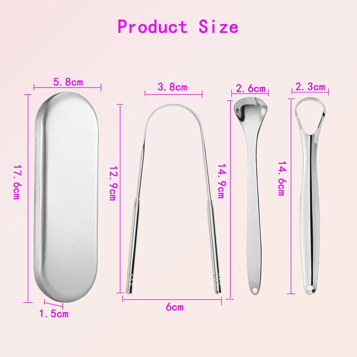 3 Pcs Stainless Steel Tongue Scraper, Metal Tongue Cleaning Tools for Oral Hygiene, Fresh Breath and Bad Breath Treatment, Reusable Tongue Care for Adults and Kids, with Storage Box - Silver image number 1