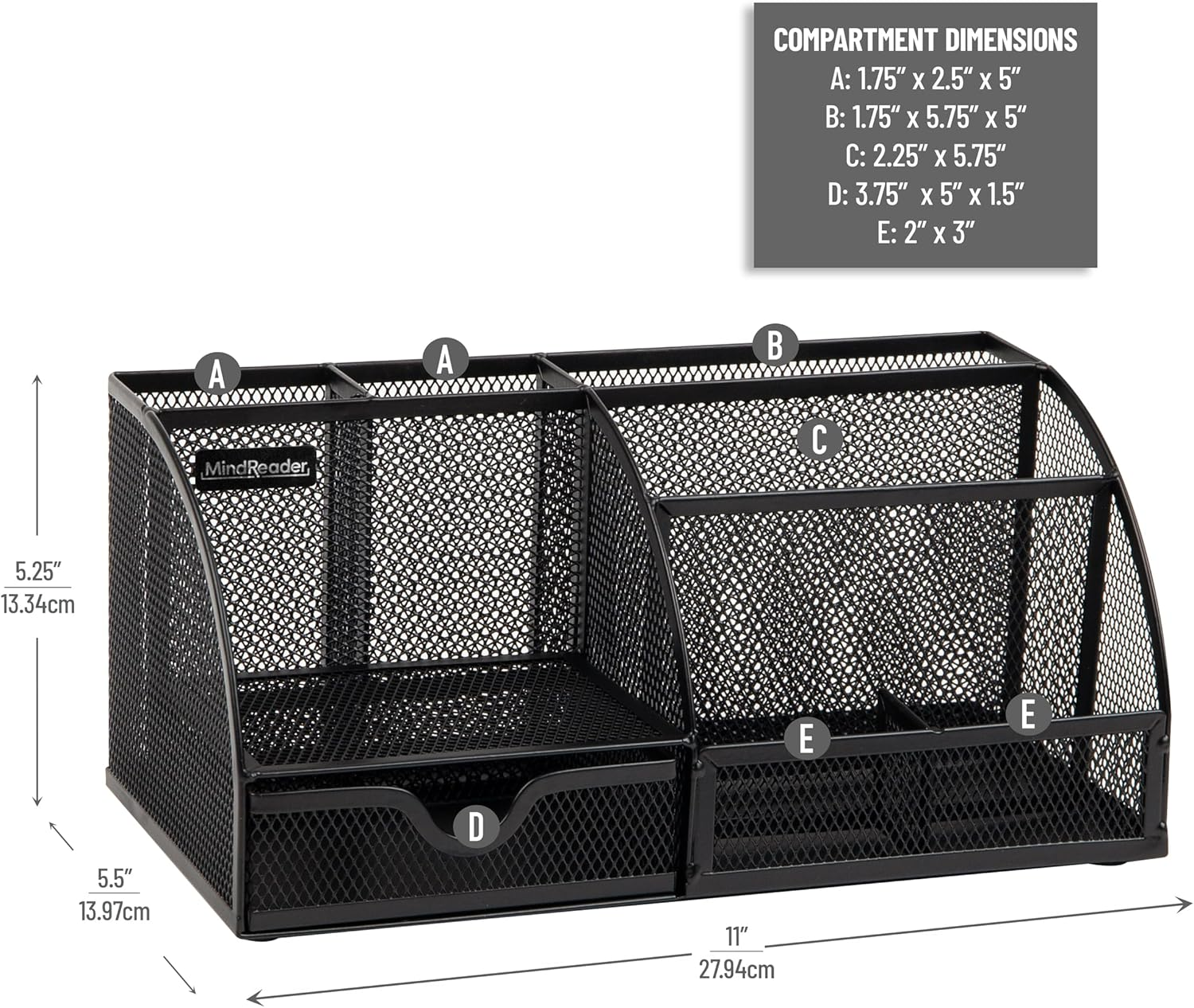 Mind Reader Desktop Organizer, File Storage, Accessory Storage, Workspace, Office, Metal Mesh, 11" L X 5.5" W X 5.25" H, Black image number 5