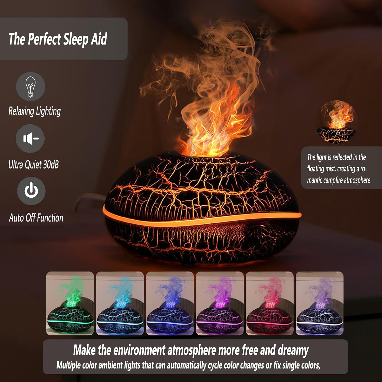 Candico Aroma Tic Essential Oil Diffuser, Air Humidifier for Bedroom, Vaporizer Intelligent Spray 7 Colorful Atmosphere Flame Warm Night Light 3 in 1 Ultrasonic Aromatherapy Fragrant Oils Diffusers image number 3