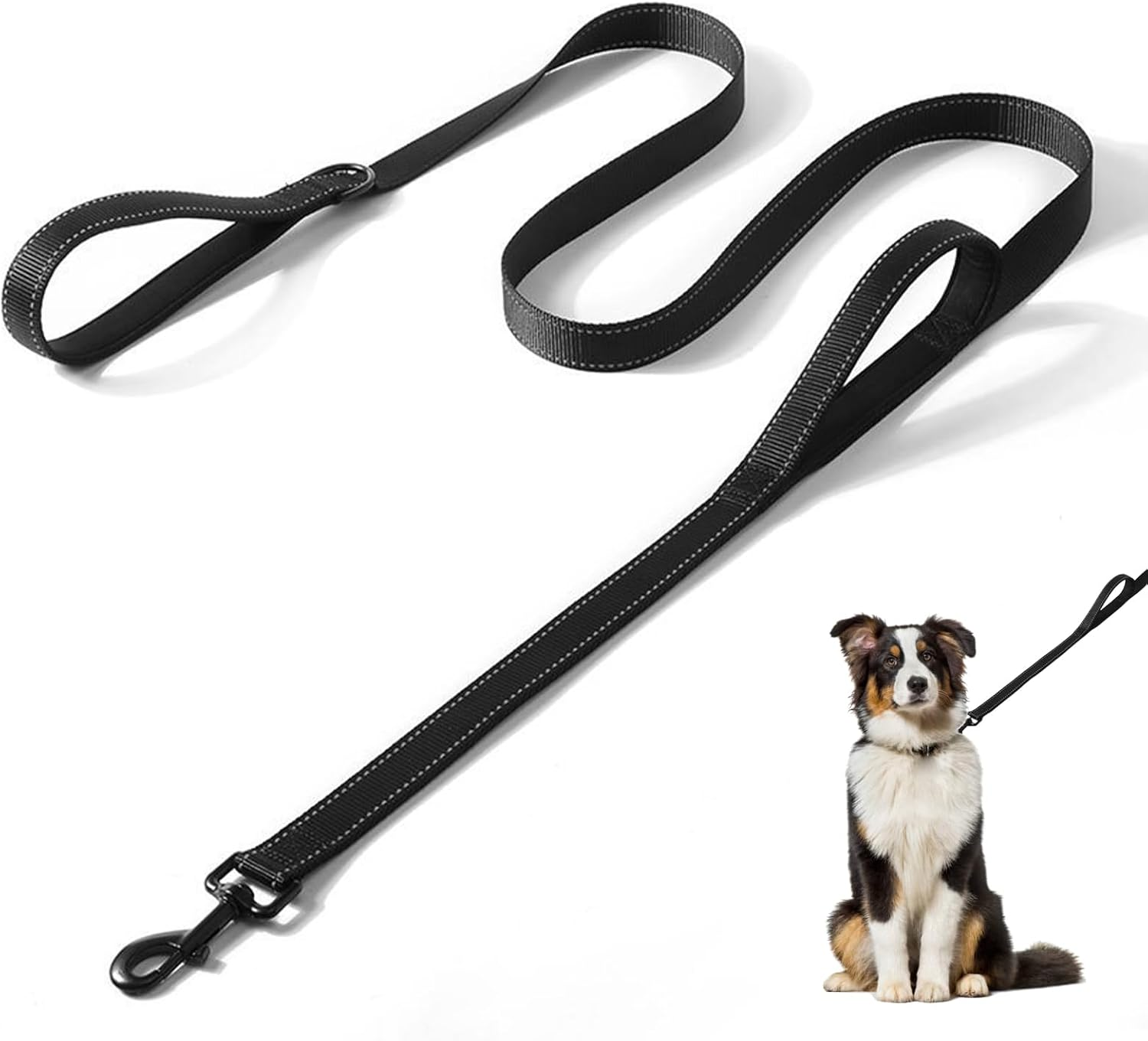 Heavy Duty Dog Leashes with 2 Handles by Padded Traffic Handle for Extra Control, 180Cm X 2.5Cm Dog-Lead with Highly Reflective Threads, Perfect for Medium to Large Dogs image number 2
