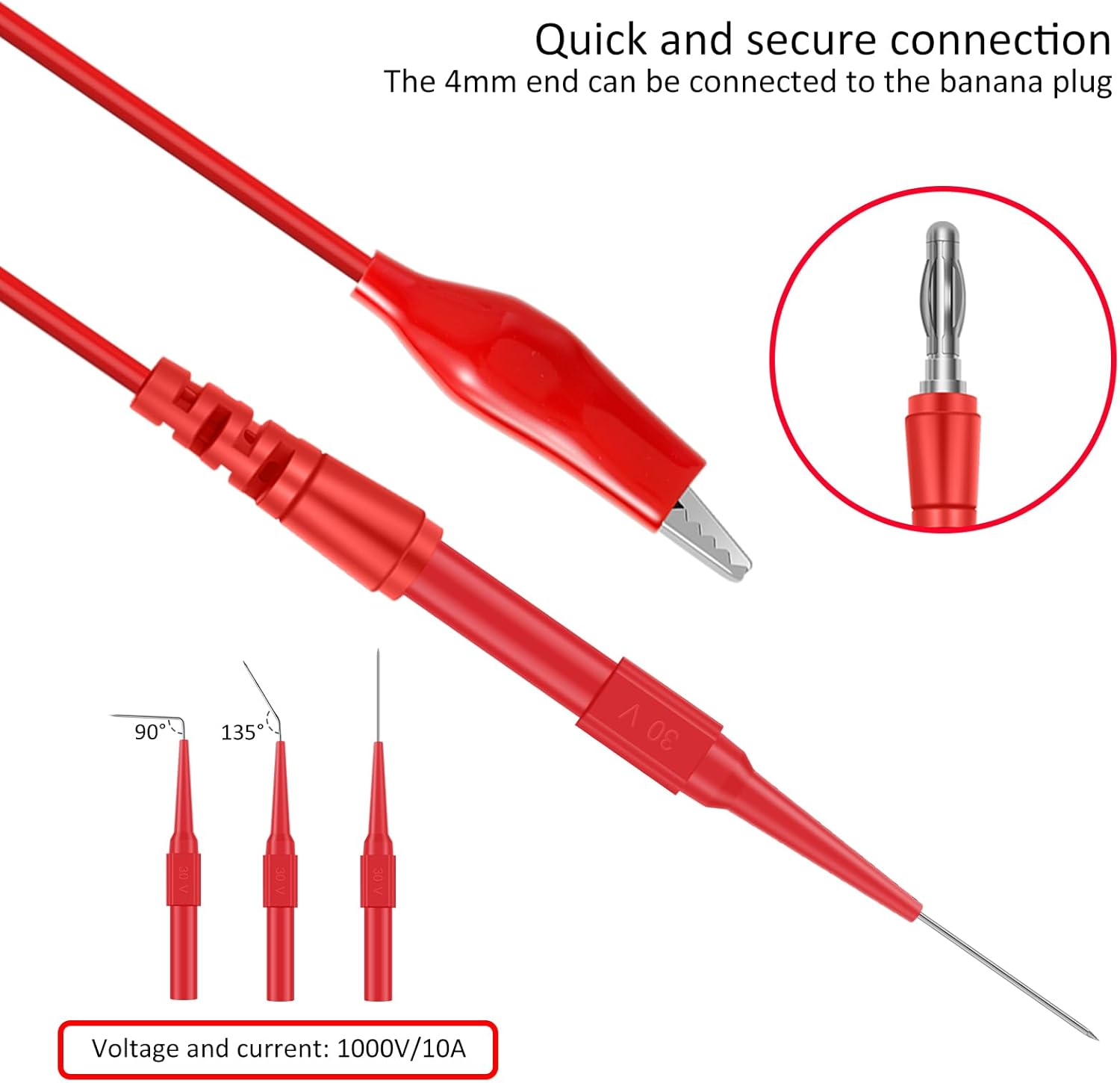 35Pcs Back Probe Kit Portable Banana Plug to Alligator Clip Copper Test Lead Kit with Wire Piercing Probe and Alligator Clip Back Probe Pin with 3 Angles for Automotive(Colour) image number 5