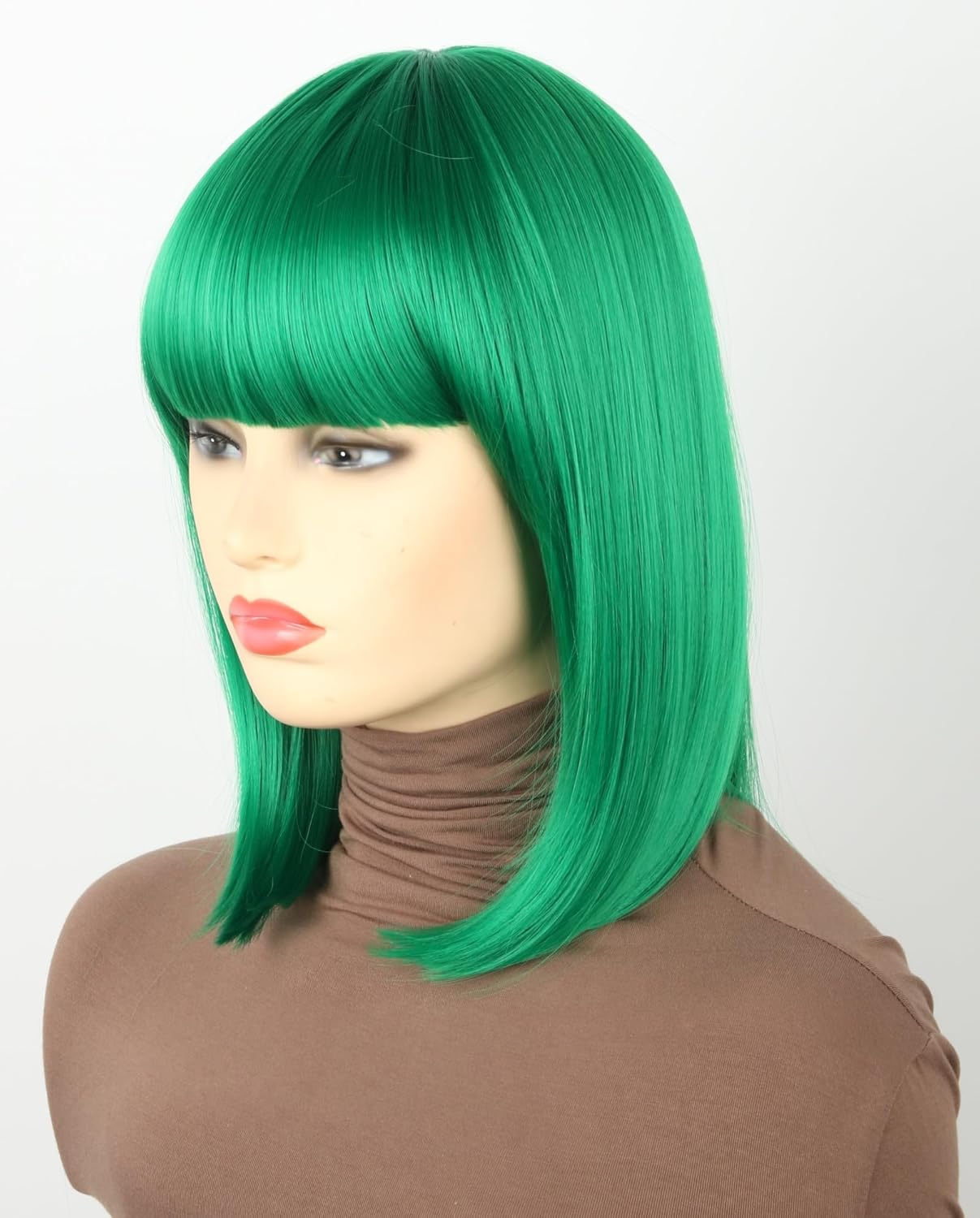 Topcosplay Women'S Short Bob Wig Black Straight Synthetic Wigs with Fringe for Cosplay Daily Carnival Fancy Dress (Green) image number 1
