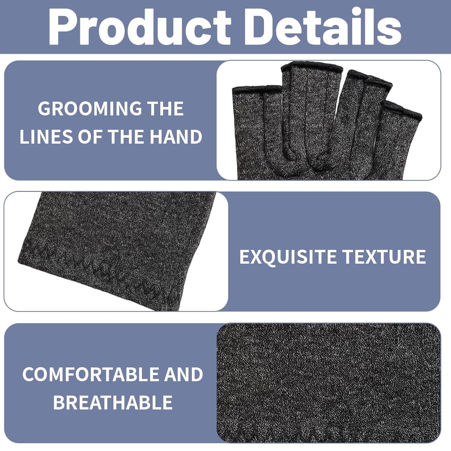 Compression Gloves, Breathable Support for Hands and Wrists, Relieves Discomfort, Gray image number 3
