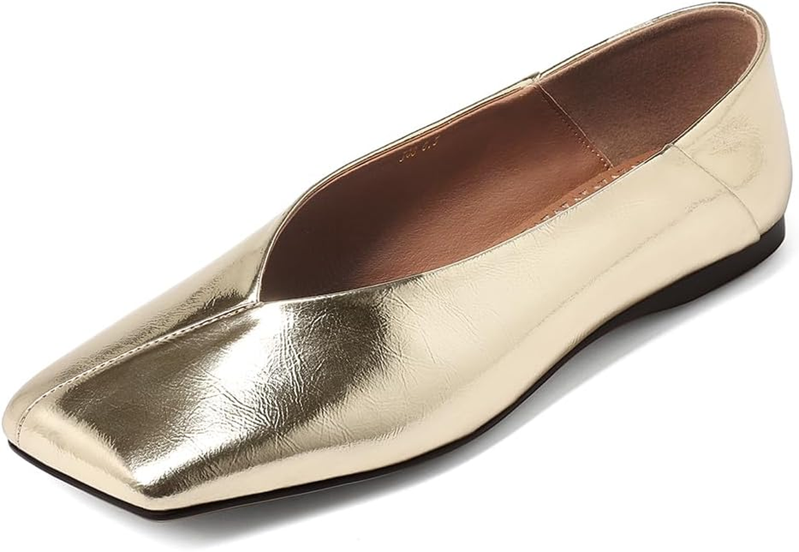 Pomoxikn Patent Leather Ballet Flats for Women Fashionable Square Toe Ballet Flats for Women Loafer Shoes for Women Dress Shoes.