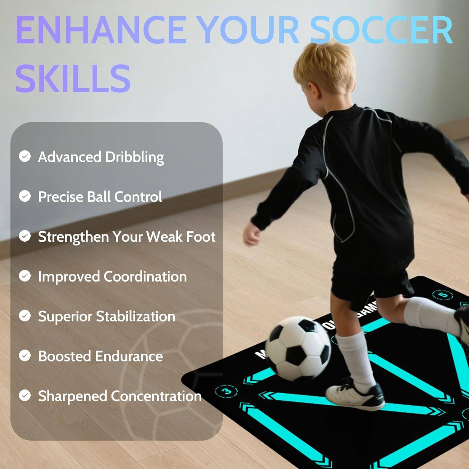 Soccer Training Equipment,Soccer Training Mat with Technique Video Soccer Mat for All Levels: Agility Training, Non-Slip Silent Equipment Footstep Training Mat for Kids Soccer Gifts