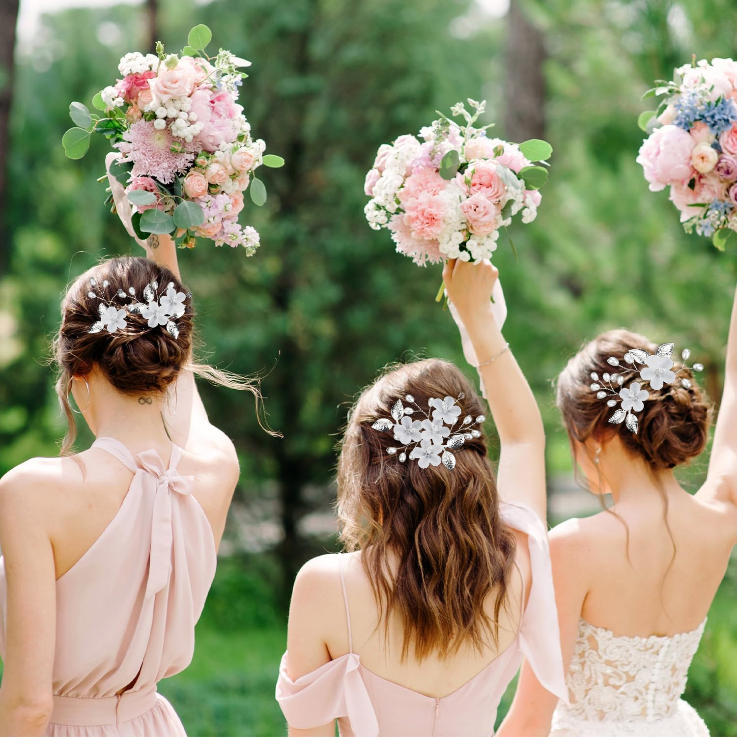 Weenwill Bridal Hair Accessories,5 Pcs Bridal Hairpins,Bride Wedding Flower Hair Pins Clips,Pearl Bridal U-Shaped Wedding Hair Pins Bridesmaid Hair Accessories Set for Women Girls Silver image number 1